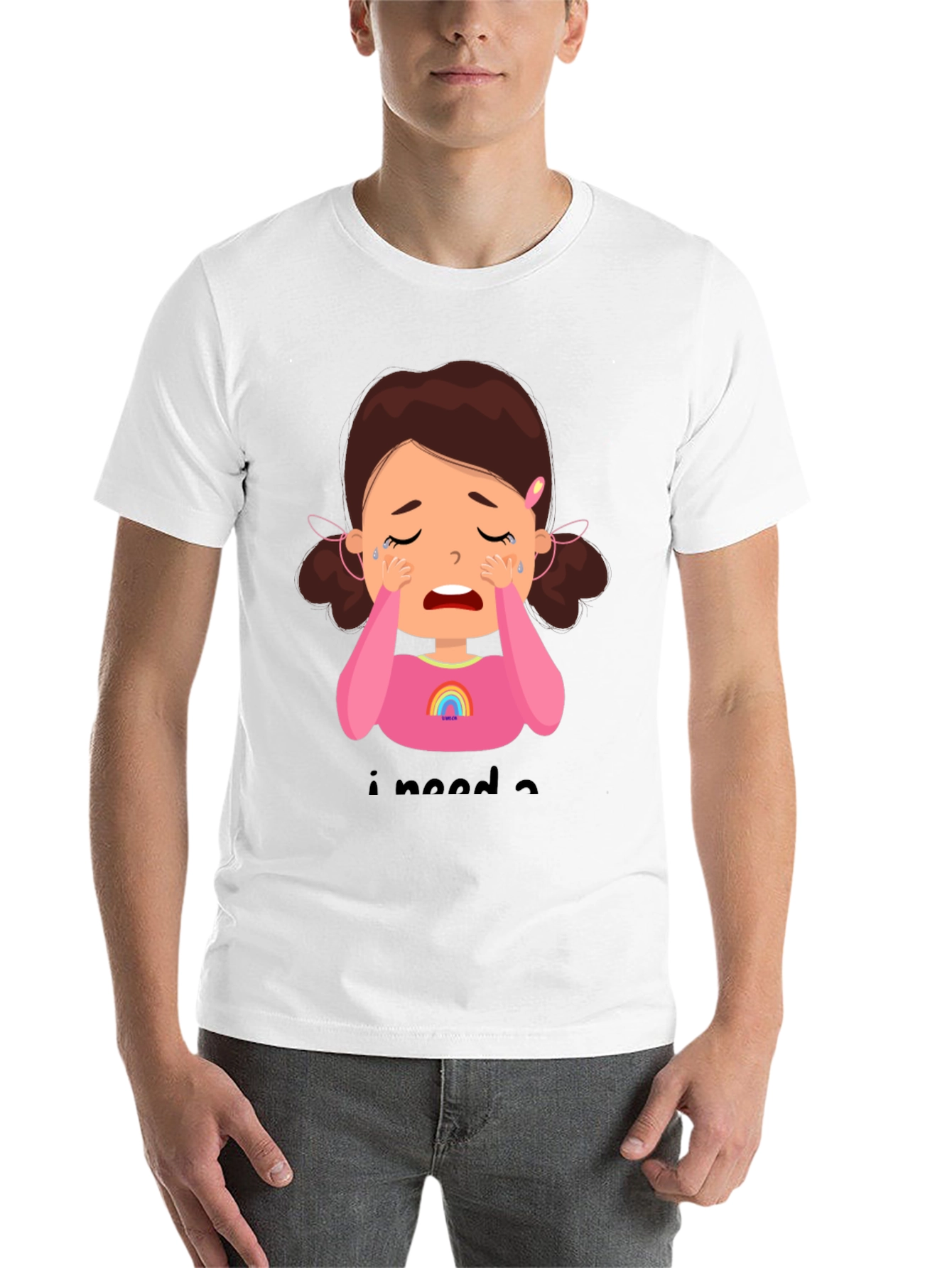 Black Crying Cartoon Girl Graphic Tee - Black Unisex Shirt view 14