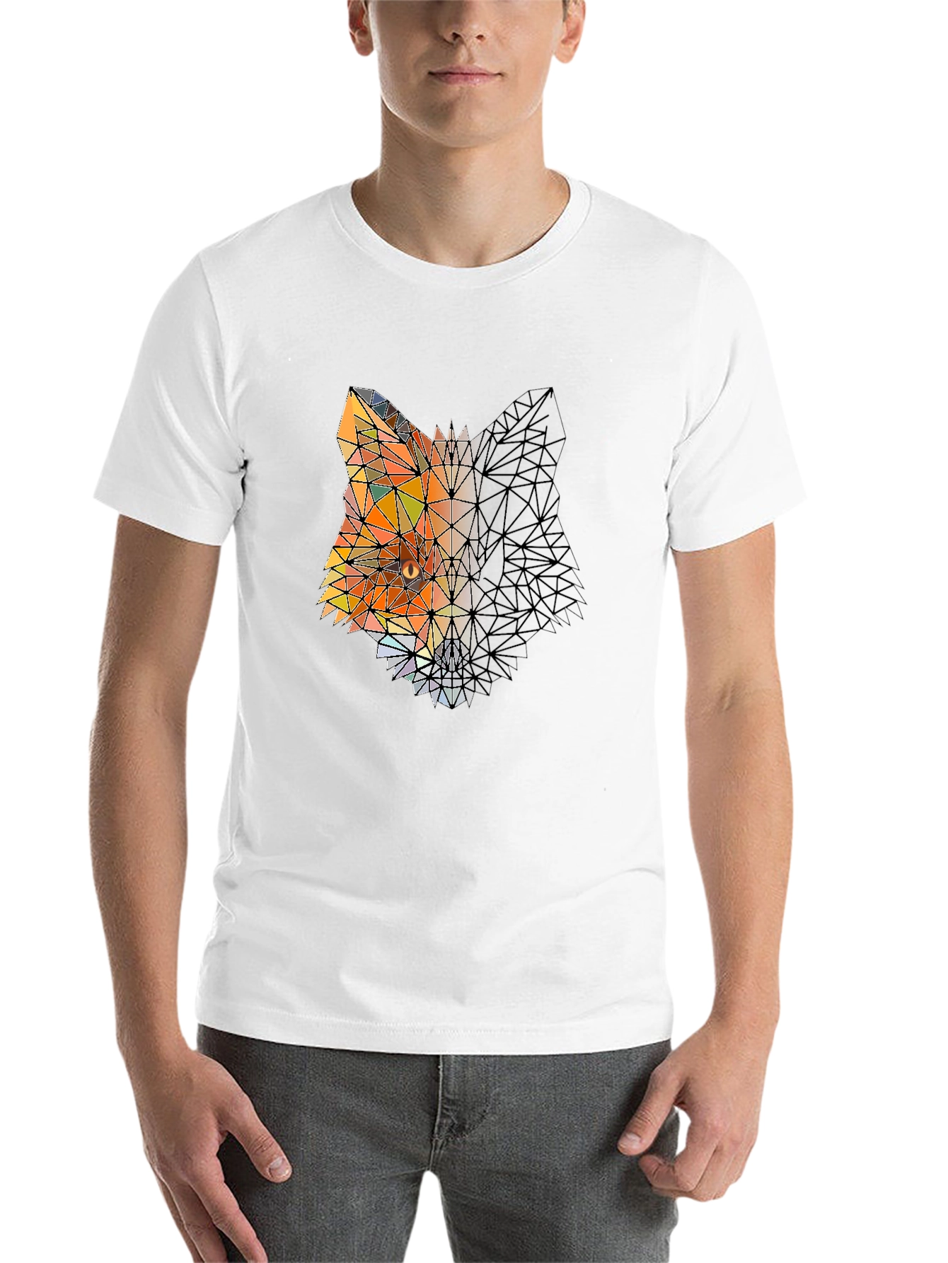 Black Geometric Fox Graphic Black T-Shirt view 14