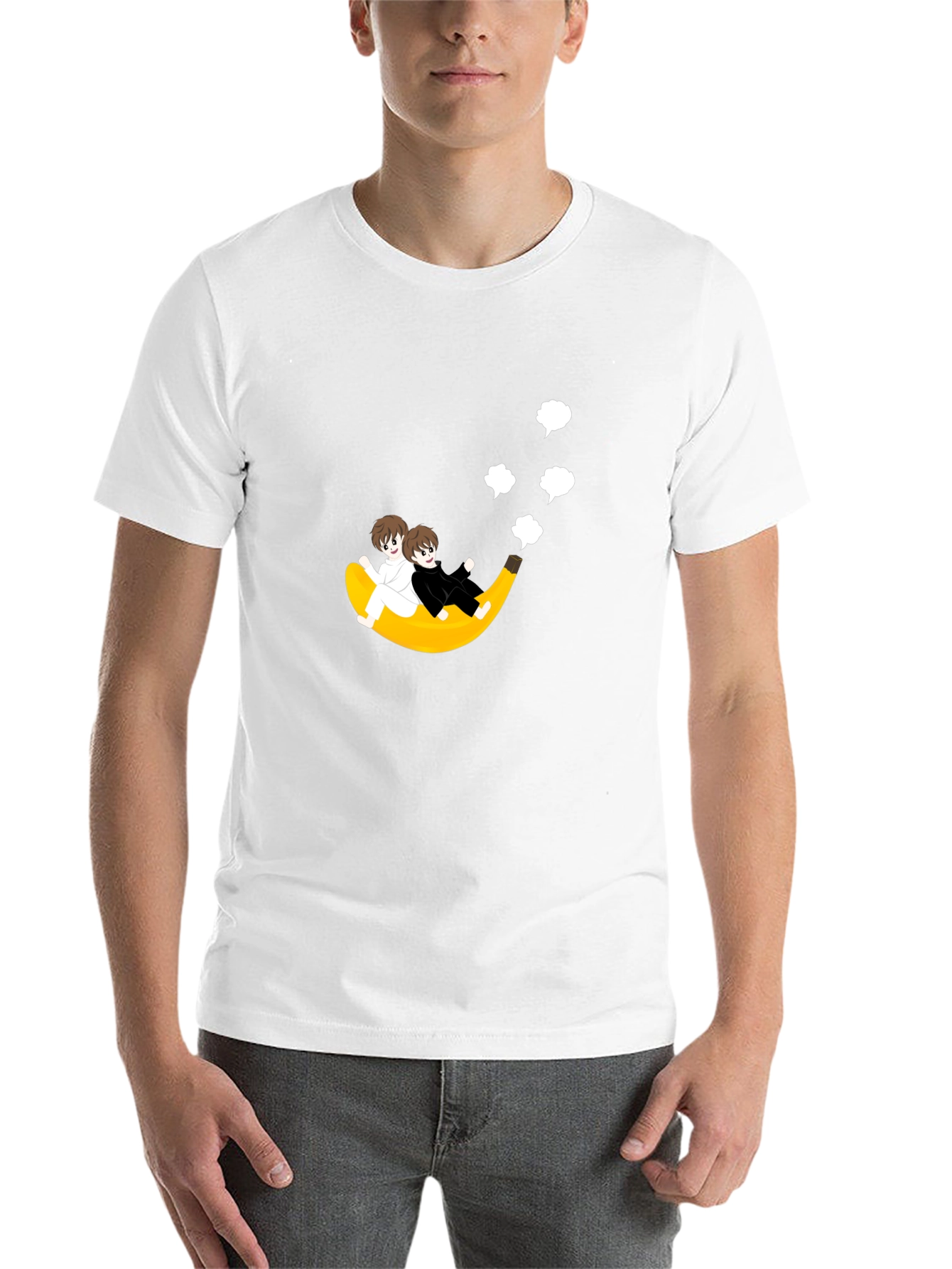 Black Whimsical Banana Ride T-Shirt - Unique Cartoon Design view 14