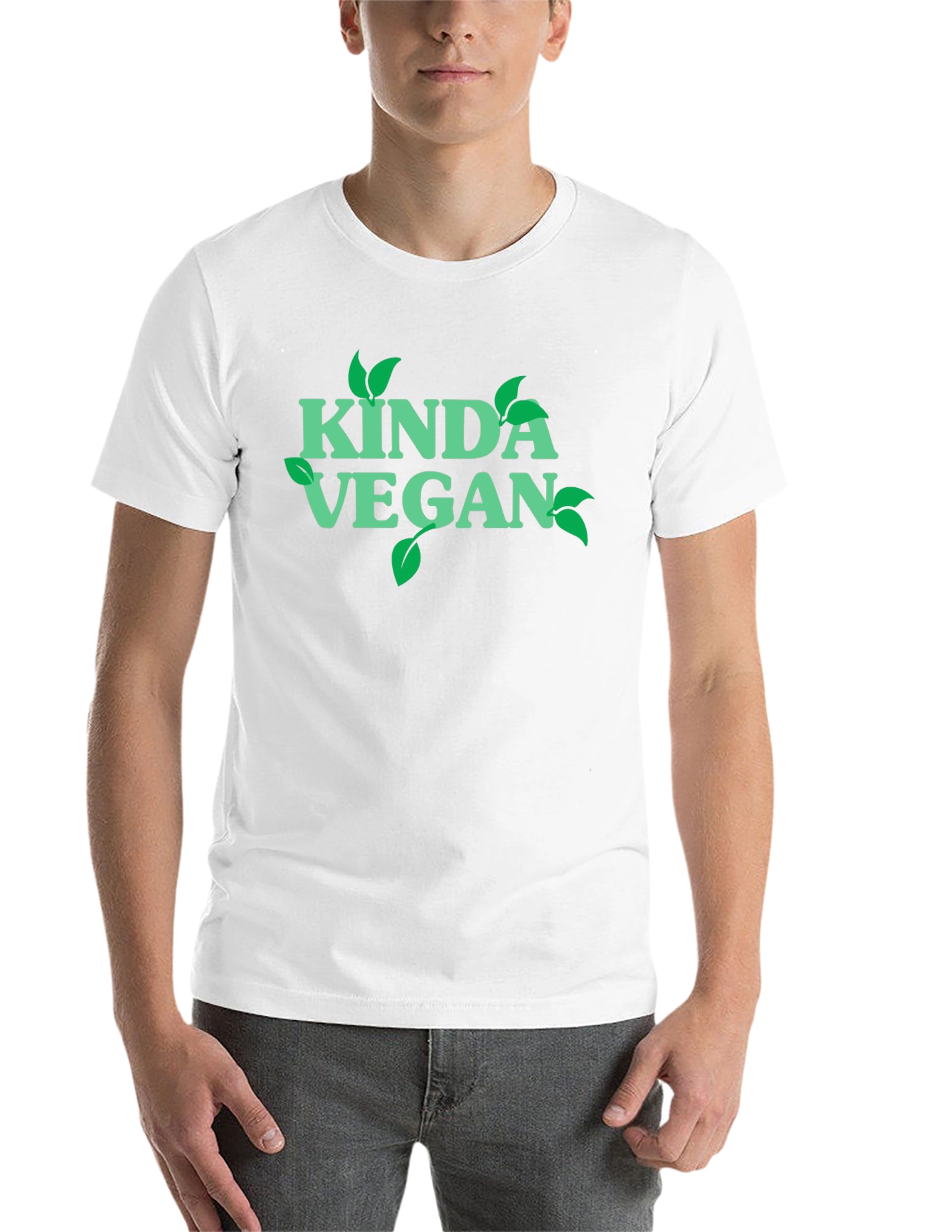 Black Kinda Vegan T-Shirt - Green Leaf Design view 14