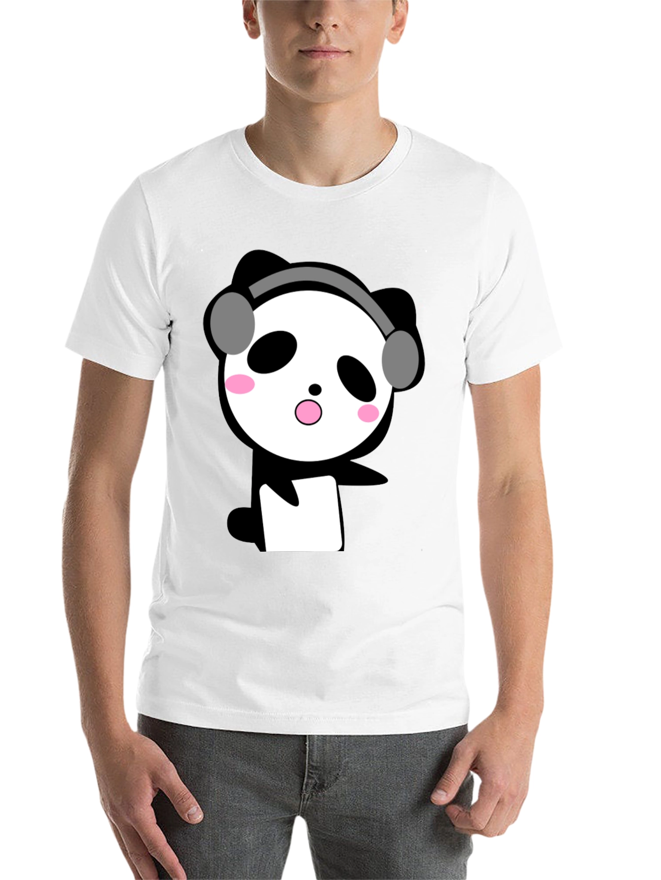 Black Cute Panda with Headphones Black T-Shirt view 14