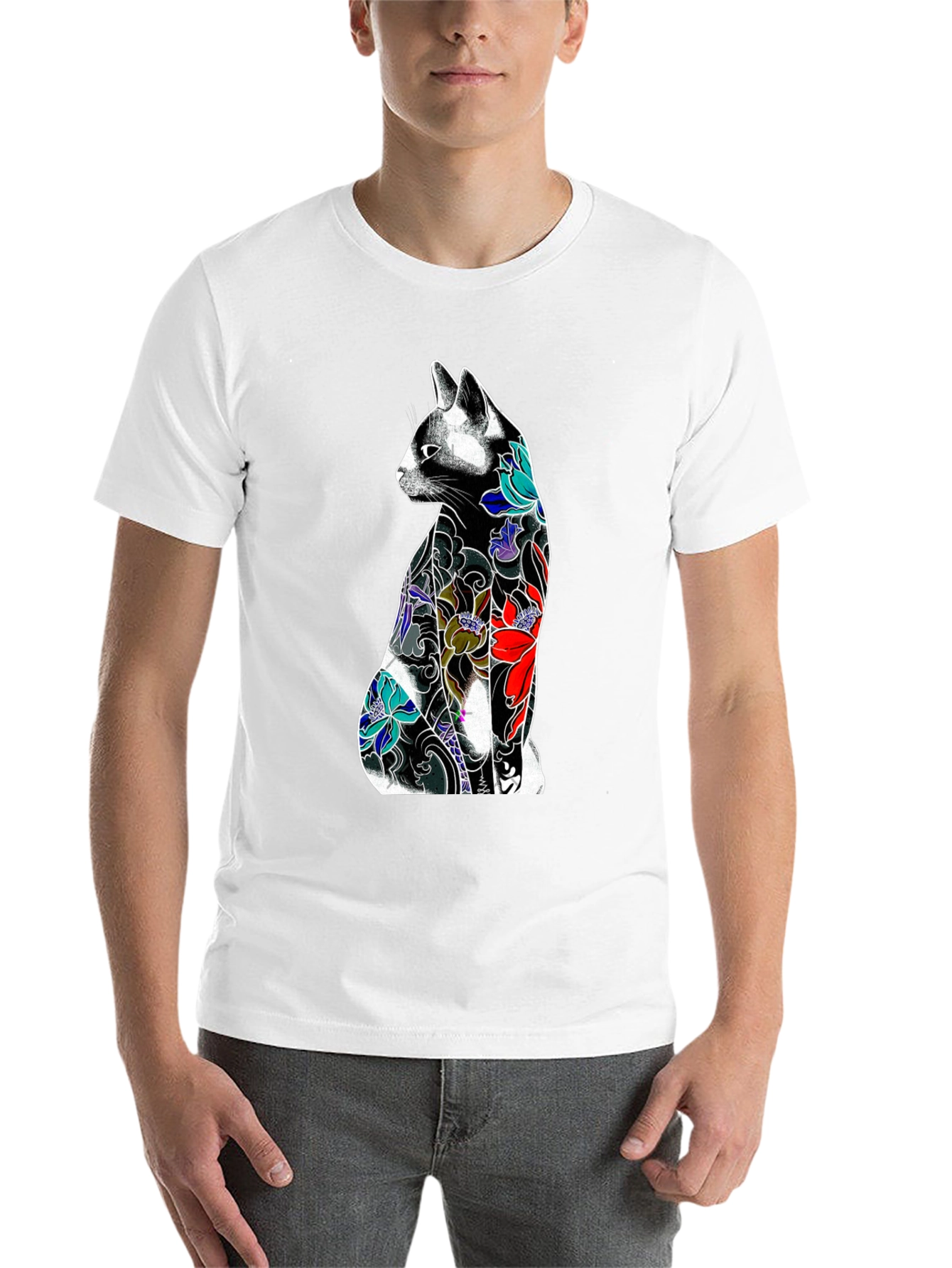 Black Tattoo Cat Graphic Tee - Unique Style view 14