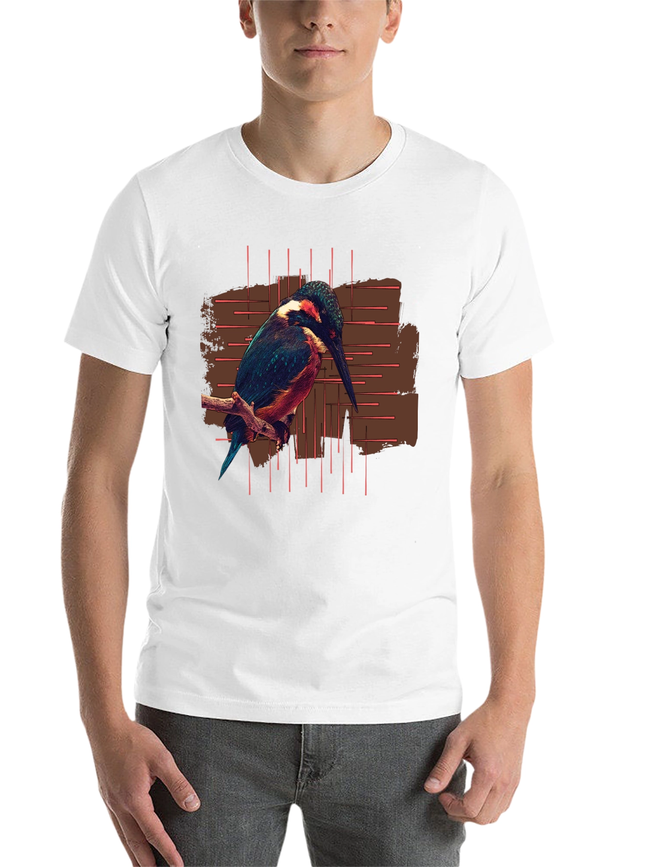 Black Kingfisher Bird Graphic Print Black T-Shirt view 14