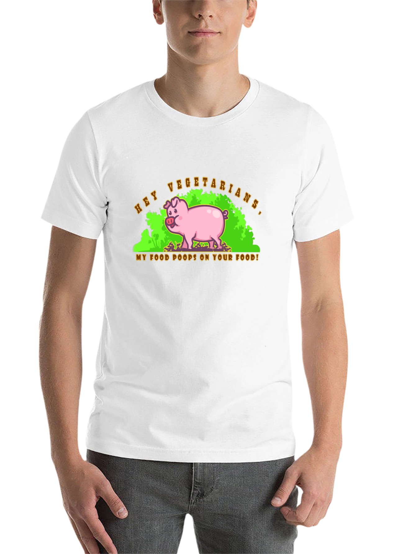 Black Hey Vegetarians Pig Humor Graphic T-Shirt view 14
