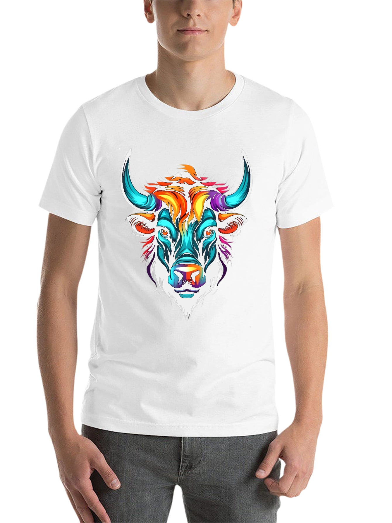 Black Colorful Bull Graphic Tee - Unisex T-Shirt view 14