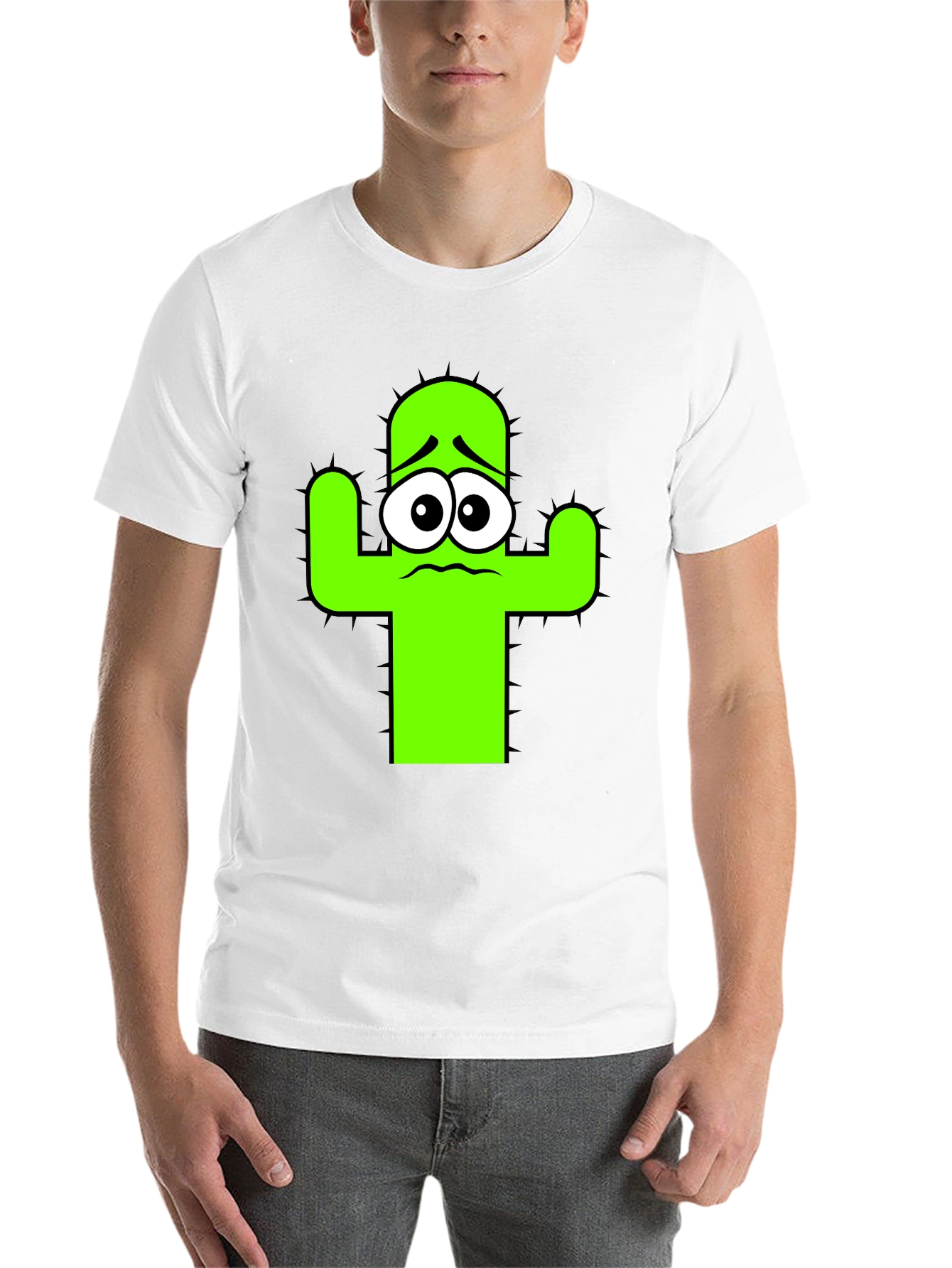 Sad Cactus Graphic Tee - Black Cotton T-Shirt - 14