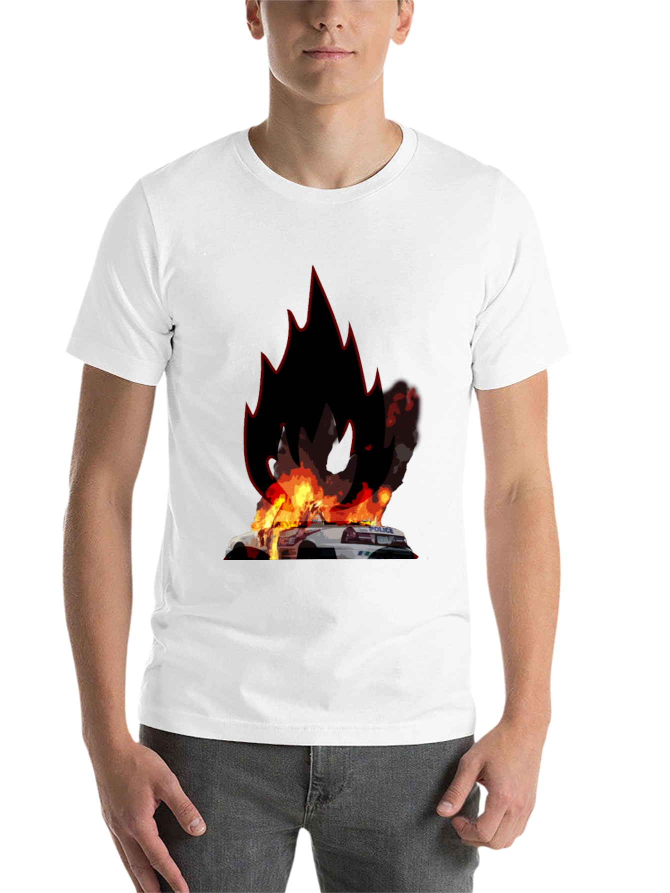 Black Burning Police Car T-Shirt - Bold Graphic Tee view 14