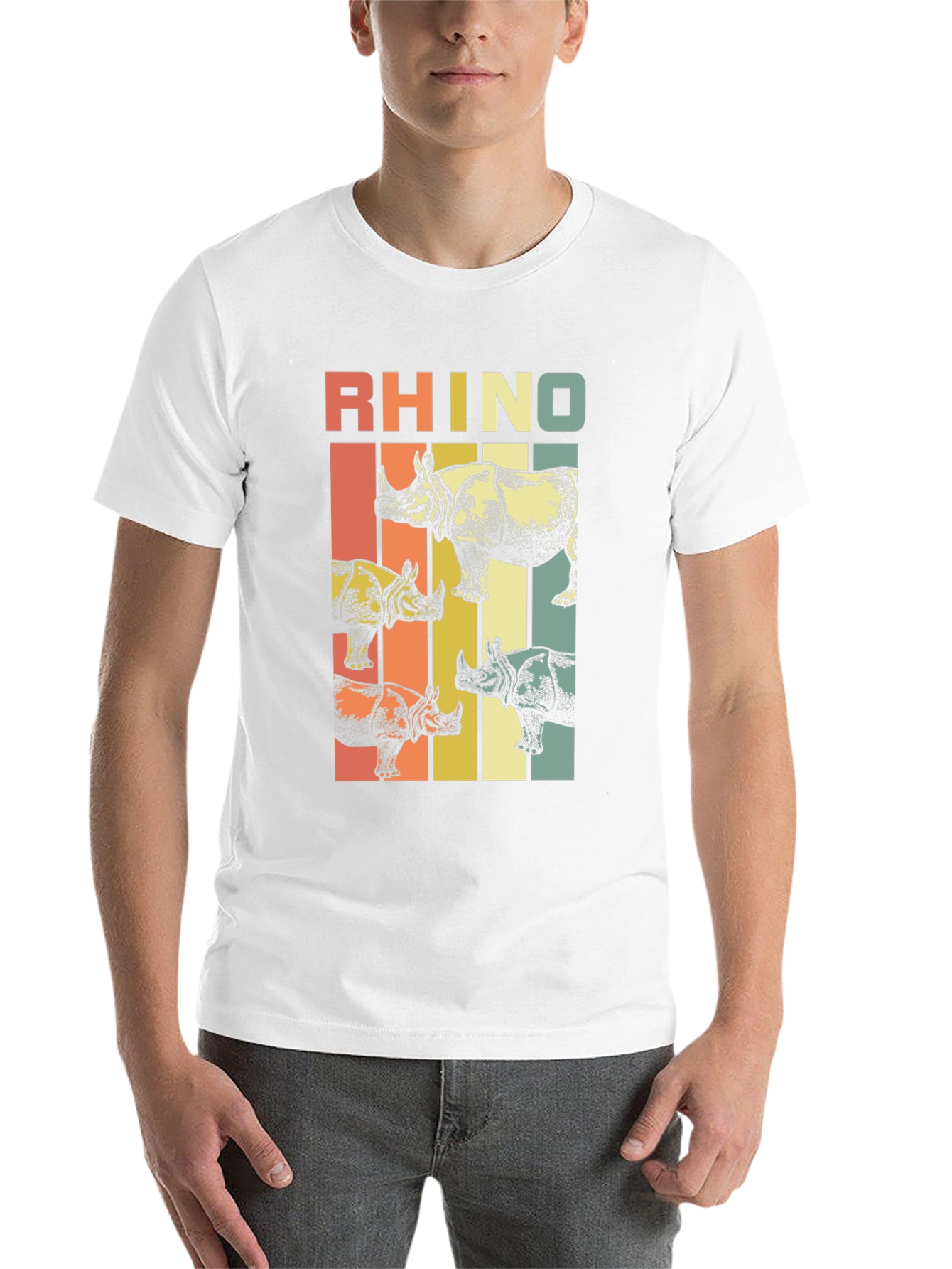 Black Retro Rhino T-Shirt: Vintage Style Animal Tee view 14
