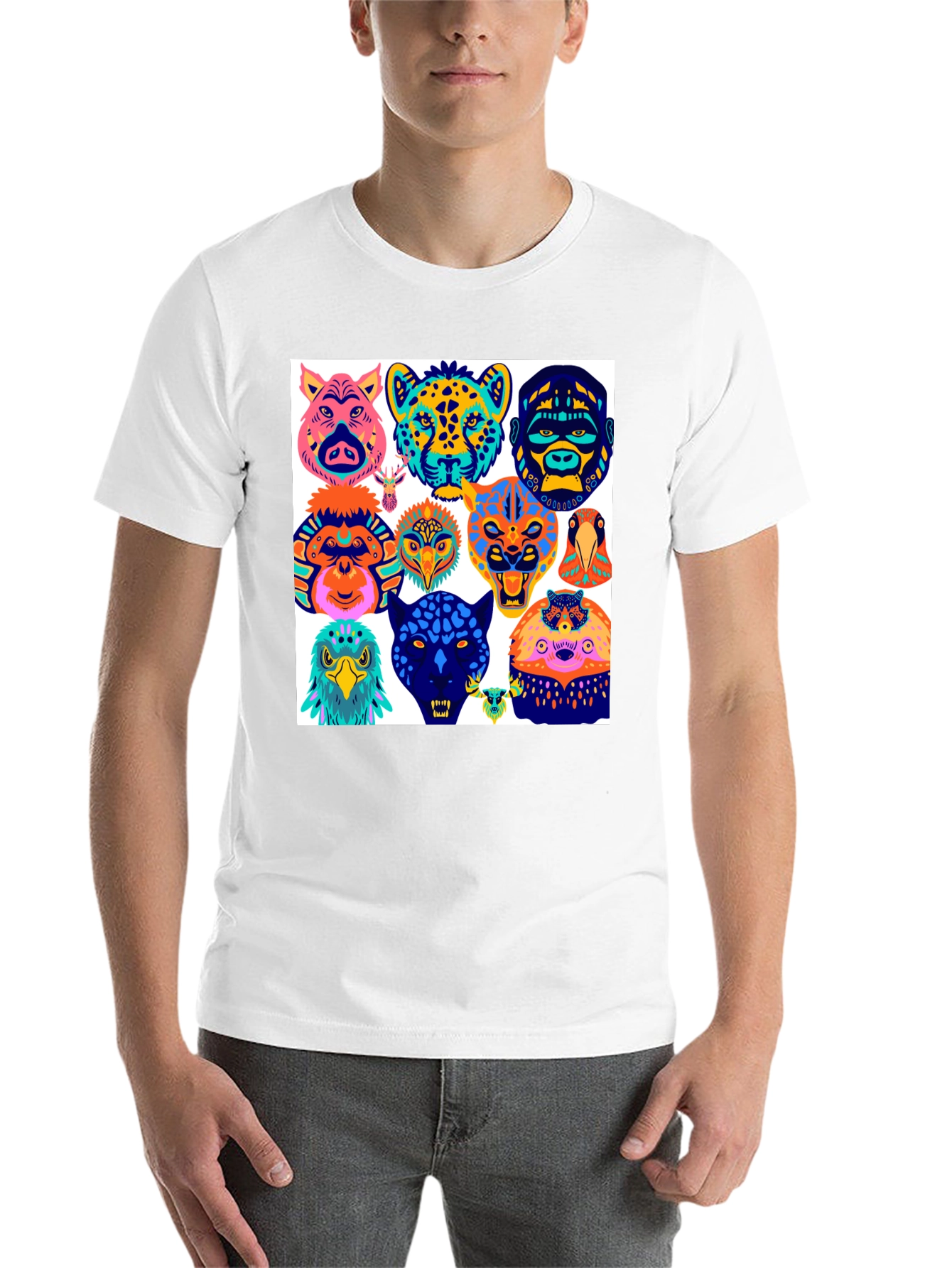 Black Animal Faces Graphic Tee - Modern Abstract Design view 14