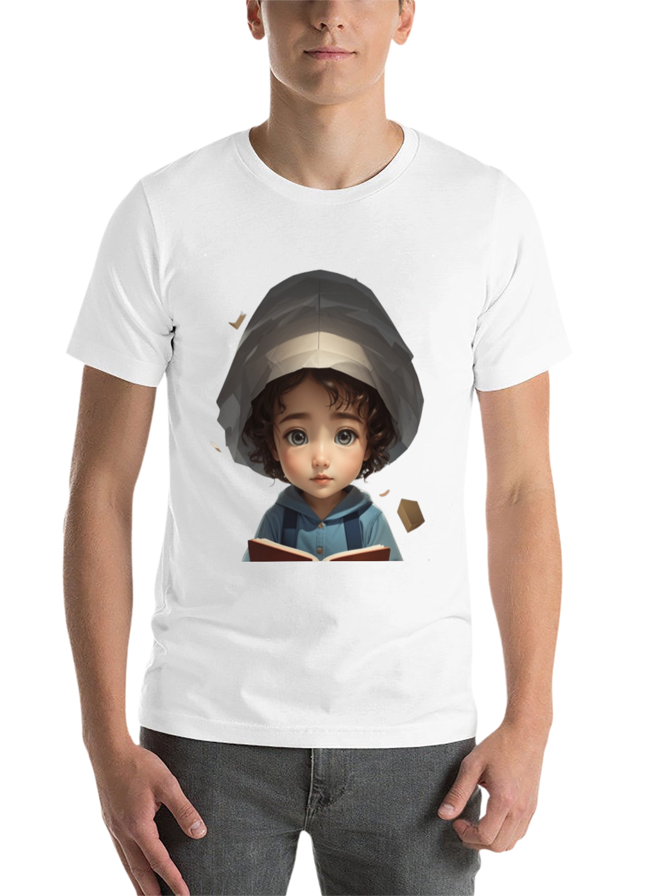 Black Cute Cartoon Girl Reading Book Black T-Shirt view 14
