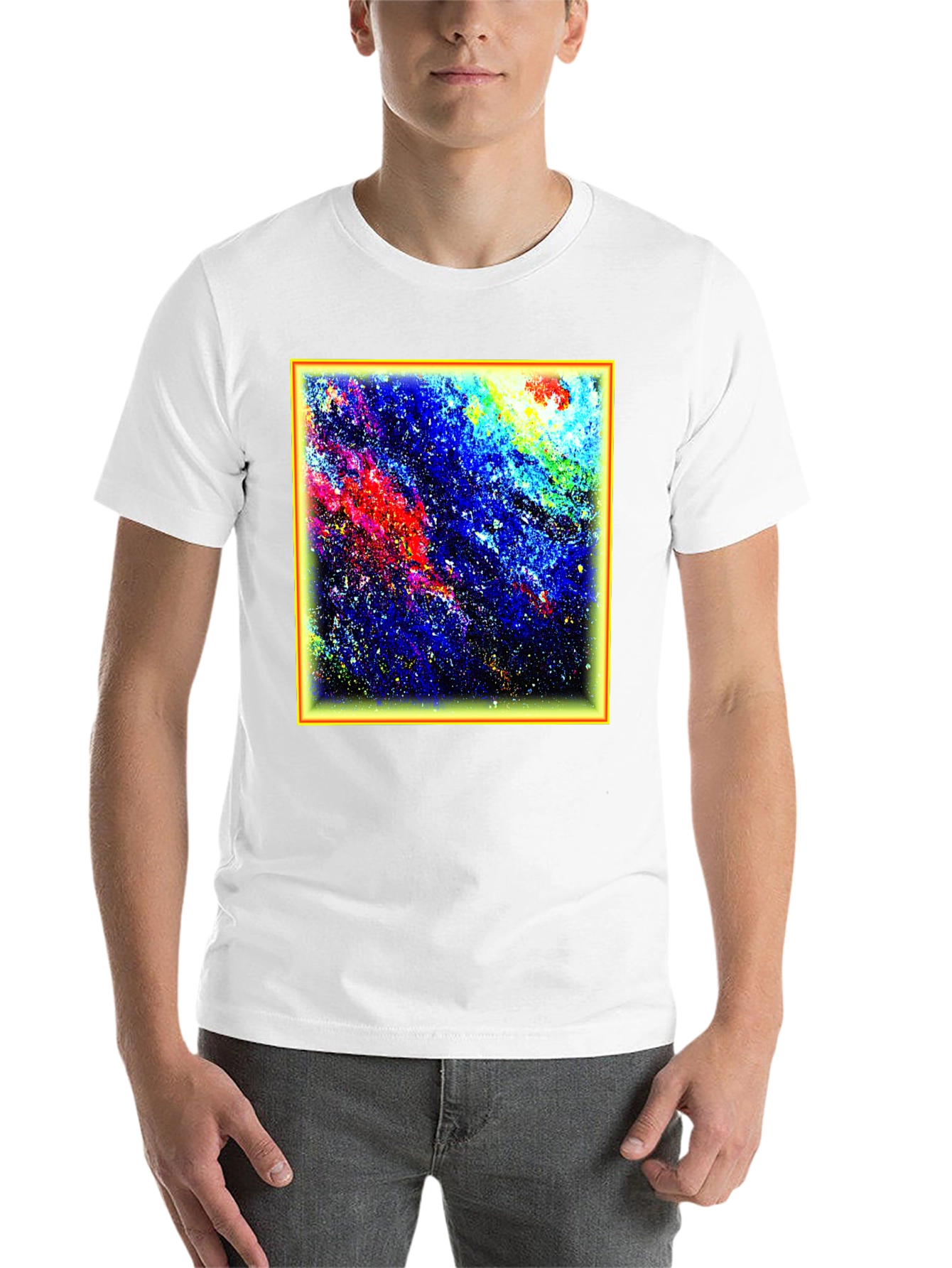 Black Abstract Art T-Shirt - Colorful Galaxy Design view 14