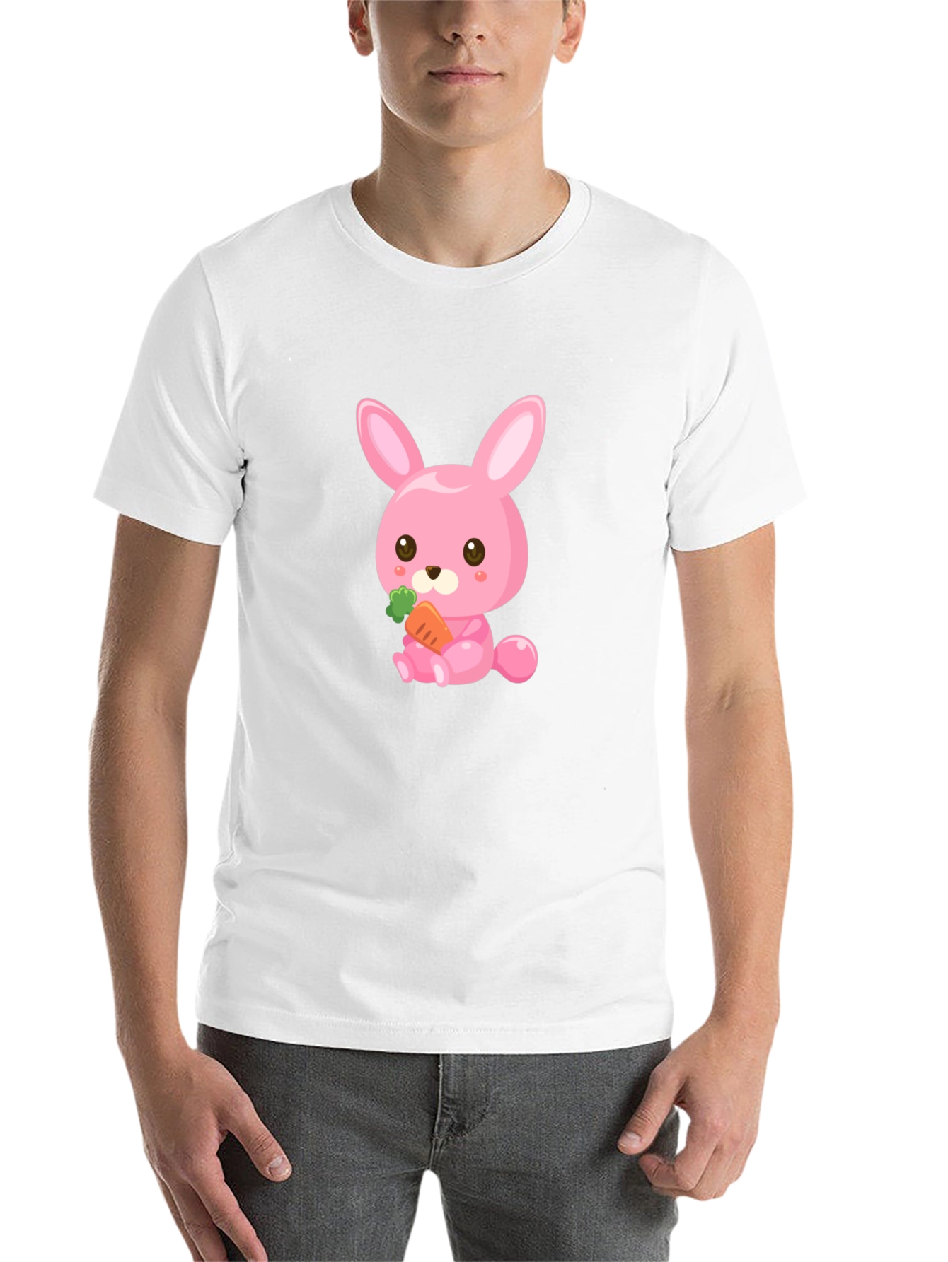 Black Cute Pink Bunny with Carrot Graphic Tee view 14
