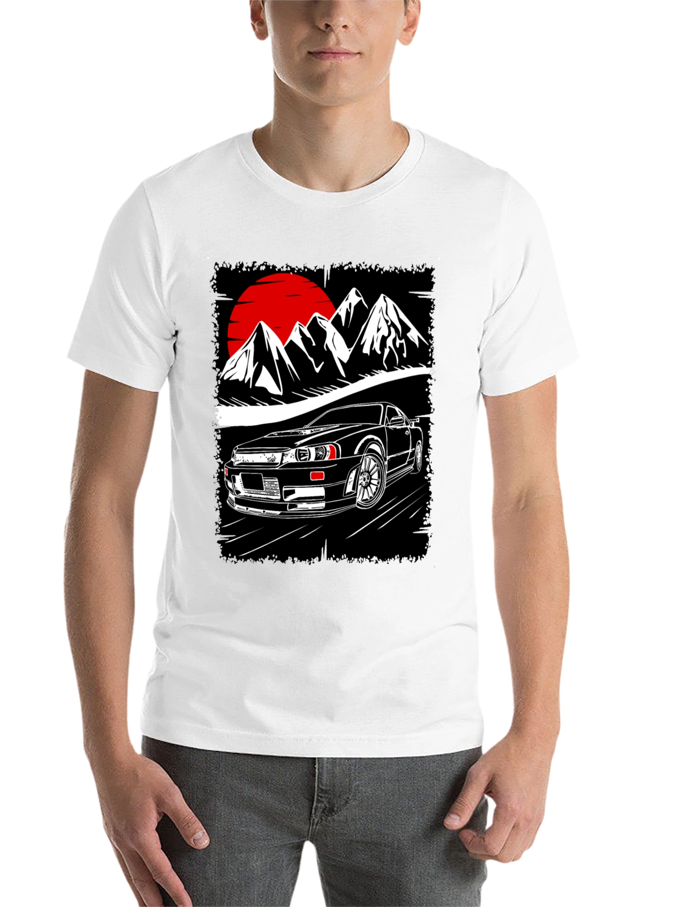 Black Car & Mountain Graphic Tee - Black Cotton T-Shirt view 14