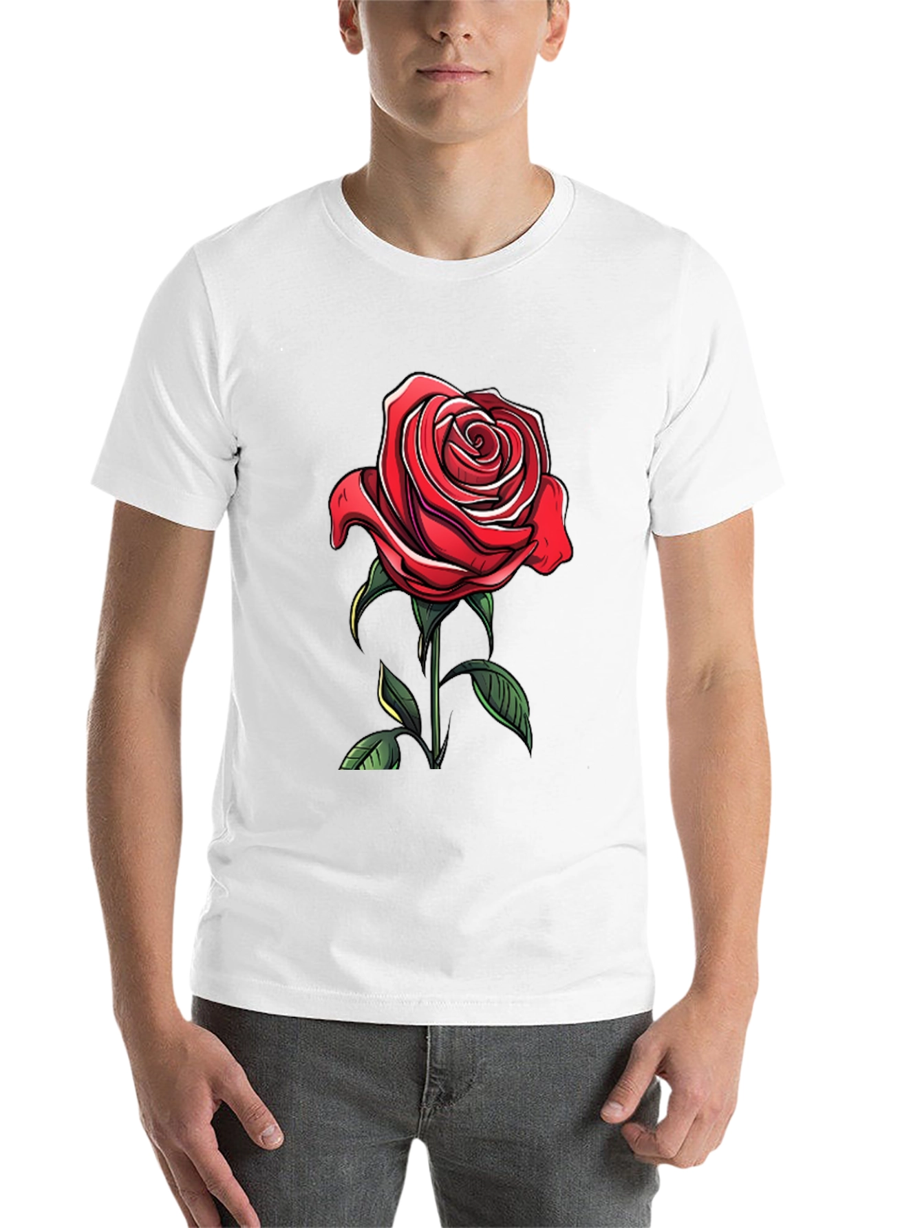 Black Red Rose Graphic Tee - Elegant Floral Design view 14