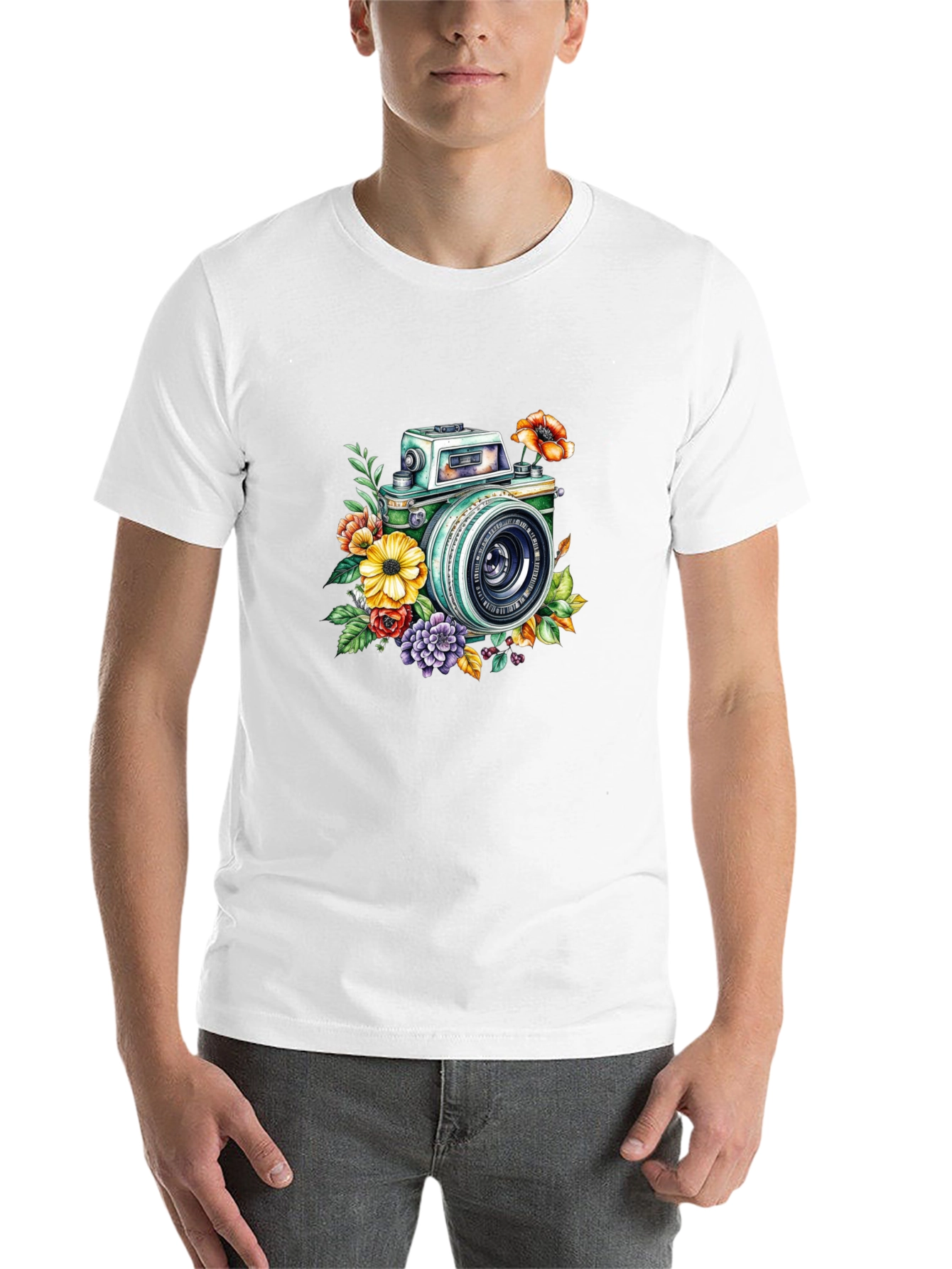 Black Floral Camera Graphic Tee - Vintage Style view 14