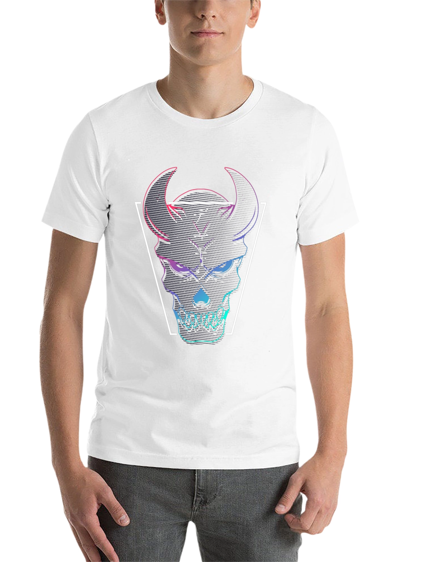 Black Neon Demon Skull Graphic Tee - Black Cotton T-Shirt view 14