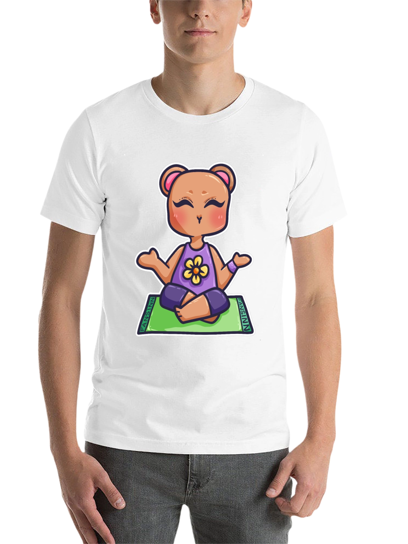 Black Yoga Bear Cartoon T-Shirt view 14