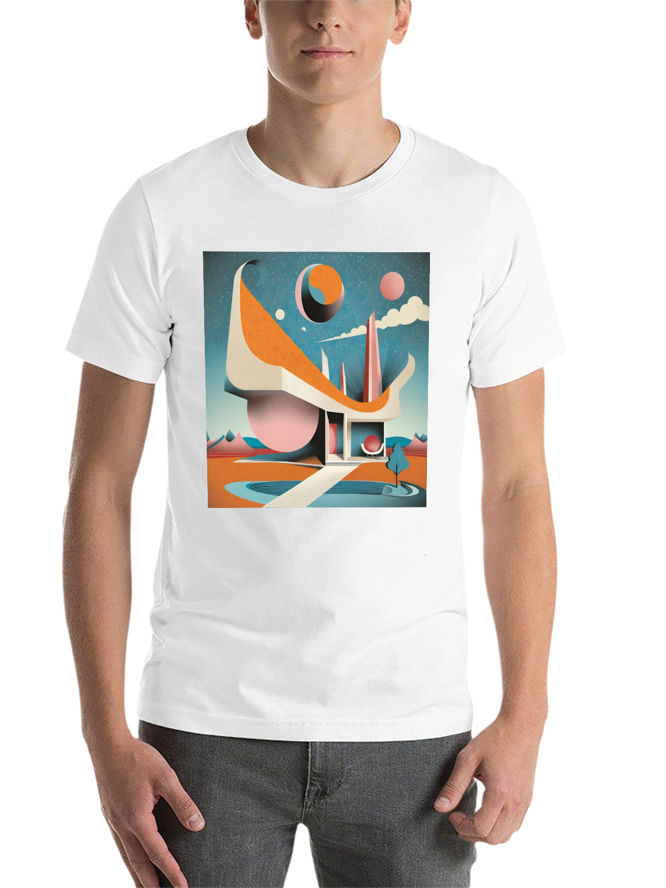 Black Retro Futuristic T-Shirt: Modernist Architectural Design view 14