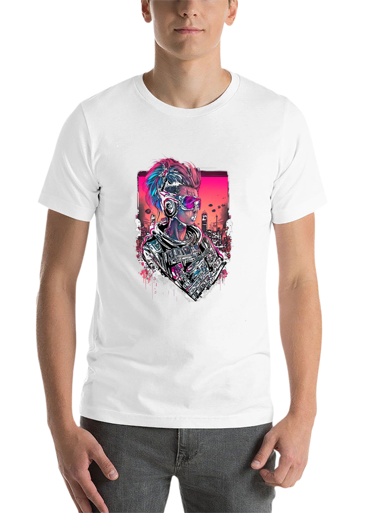 Black Cyberpunk Soldier Graphic Black Tee view 14