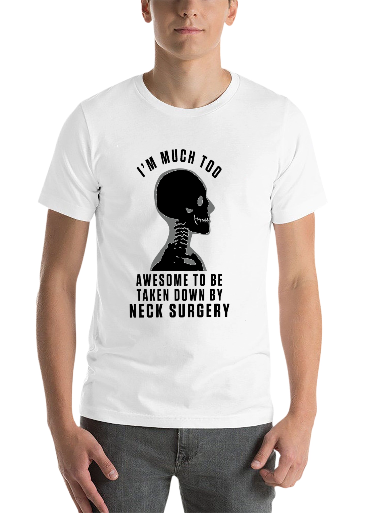 Black Humorous Neck Surgery Skeleton T-Shirt view 14