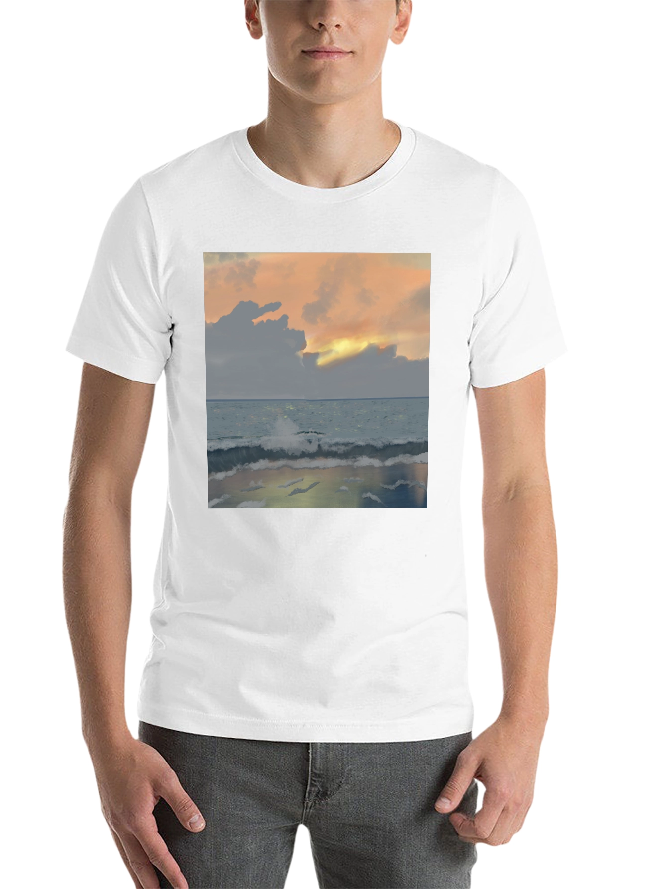 Black Ocean Sunset T-Shirt - Black Crew Neck view 14