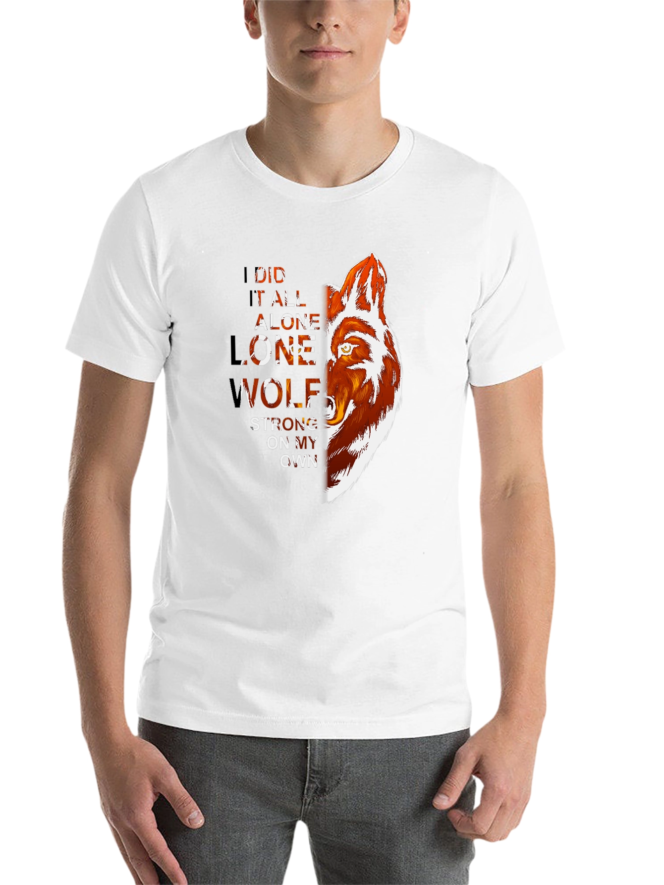 Black Lone Wolf Graphic Print T-Shirt - Strong, Independent Style view 14