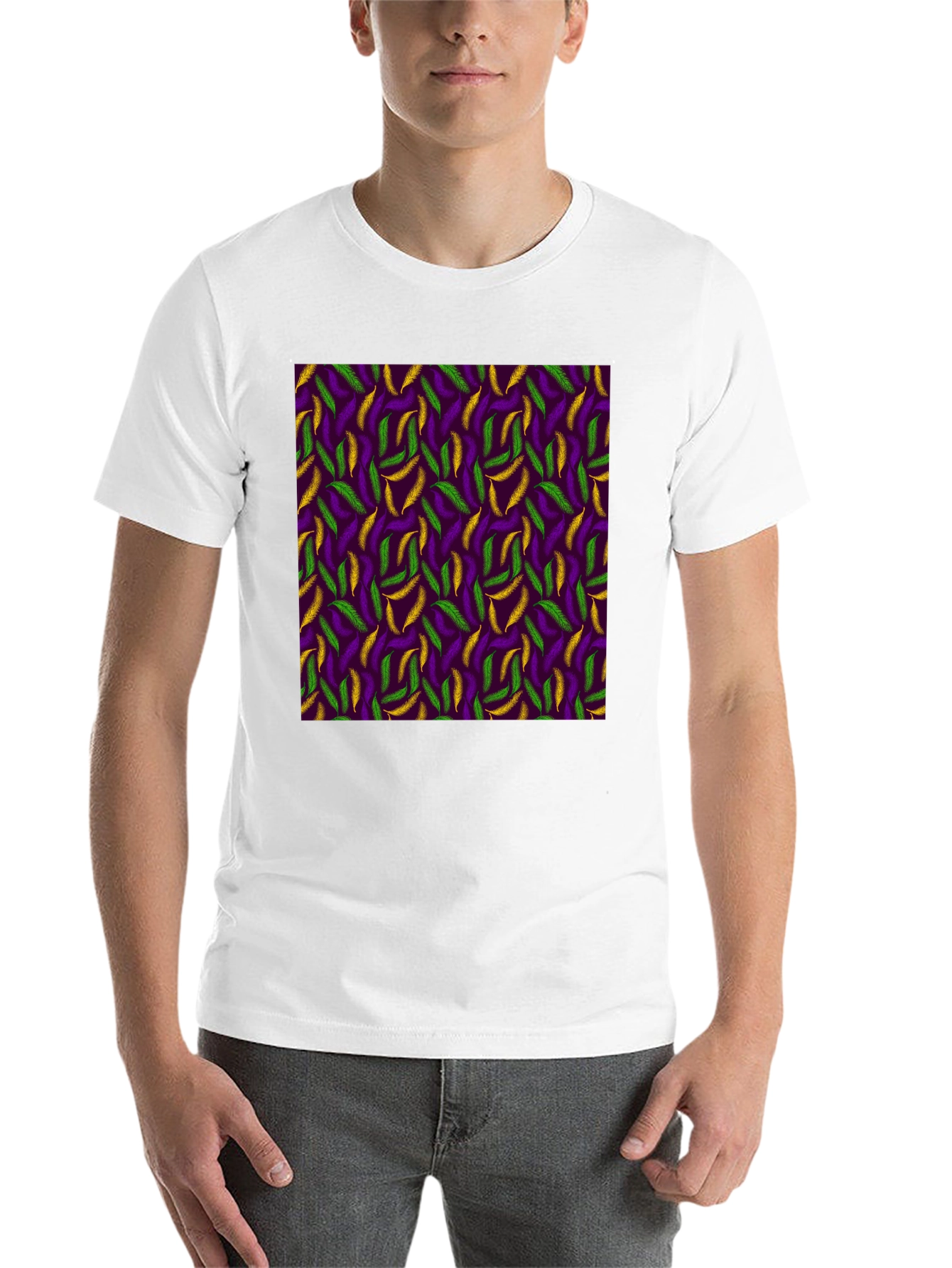 Black Mardi Gras Feather Pattern Crewneck T-Shirt view 14