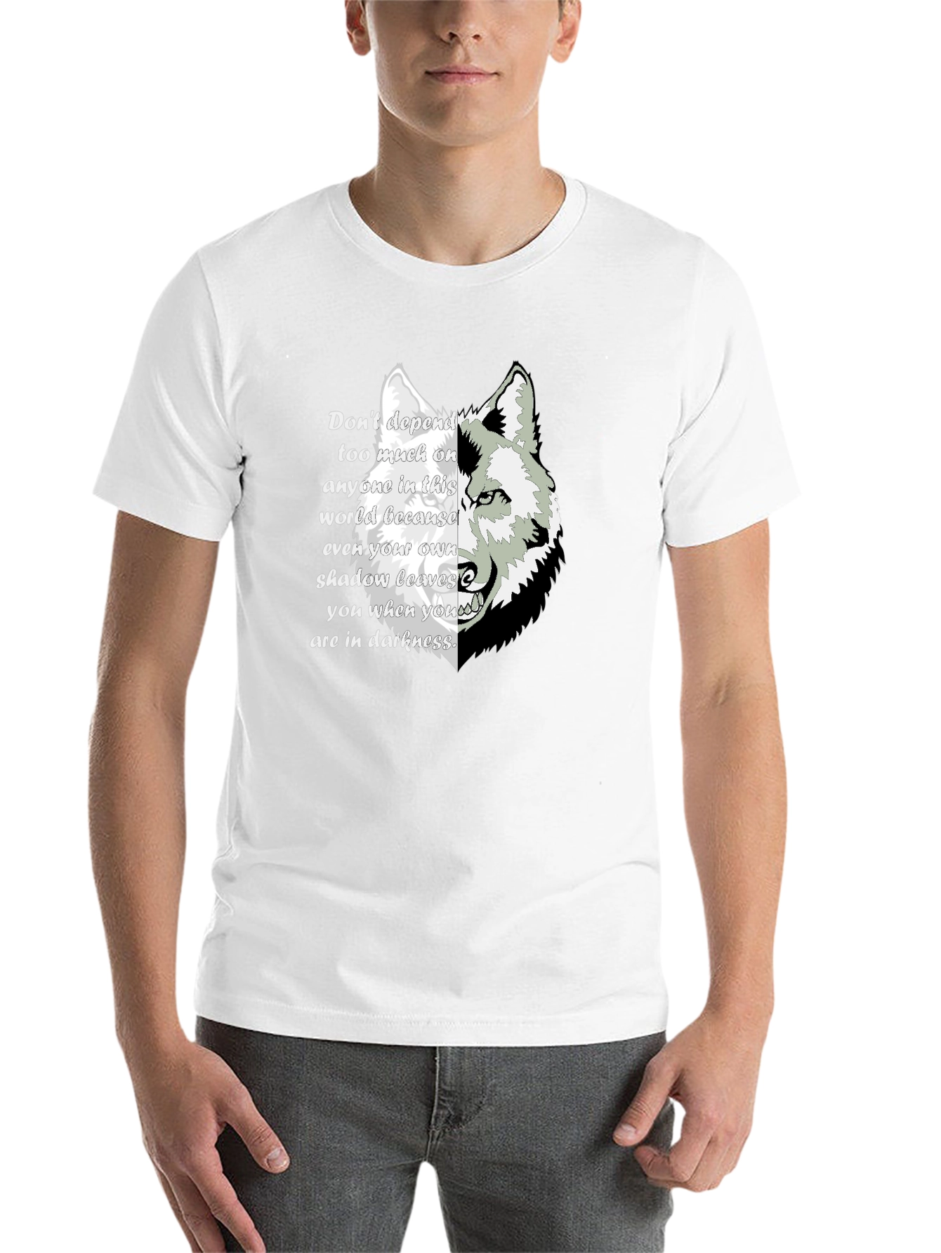 Black Wolf Shadow Graphic T-Shirt - Inspirational Quote Tee view 14