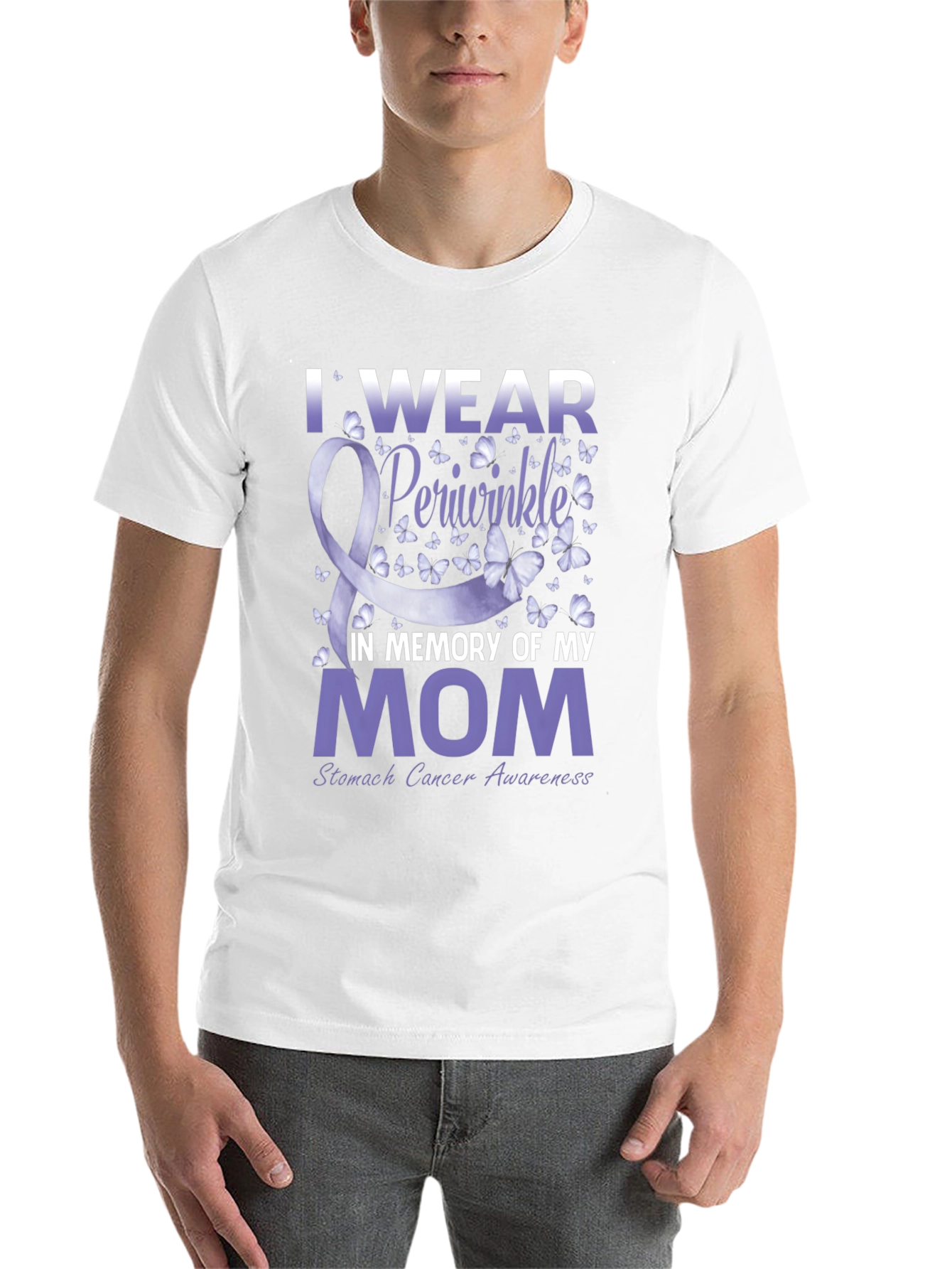 Black I Wear Periwinkle Stomach Cancer Awareness T-Shirt view 14
