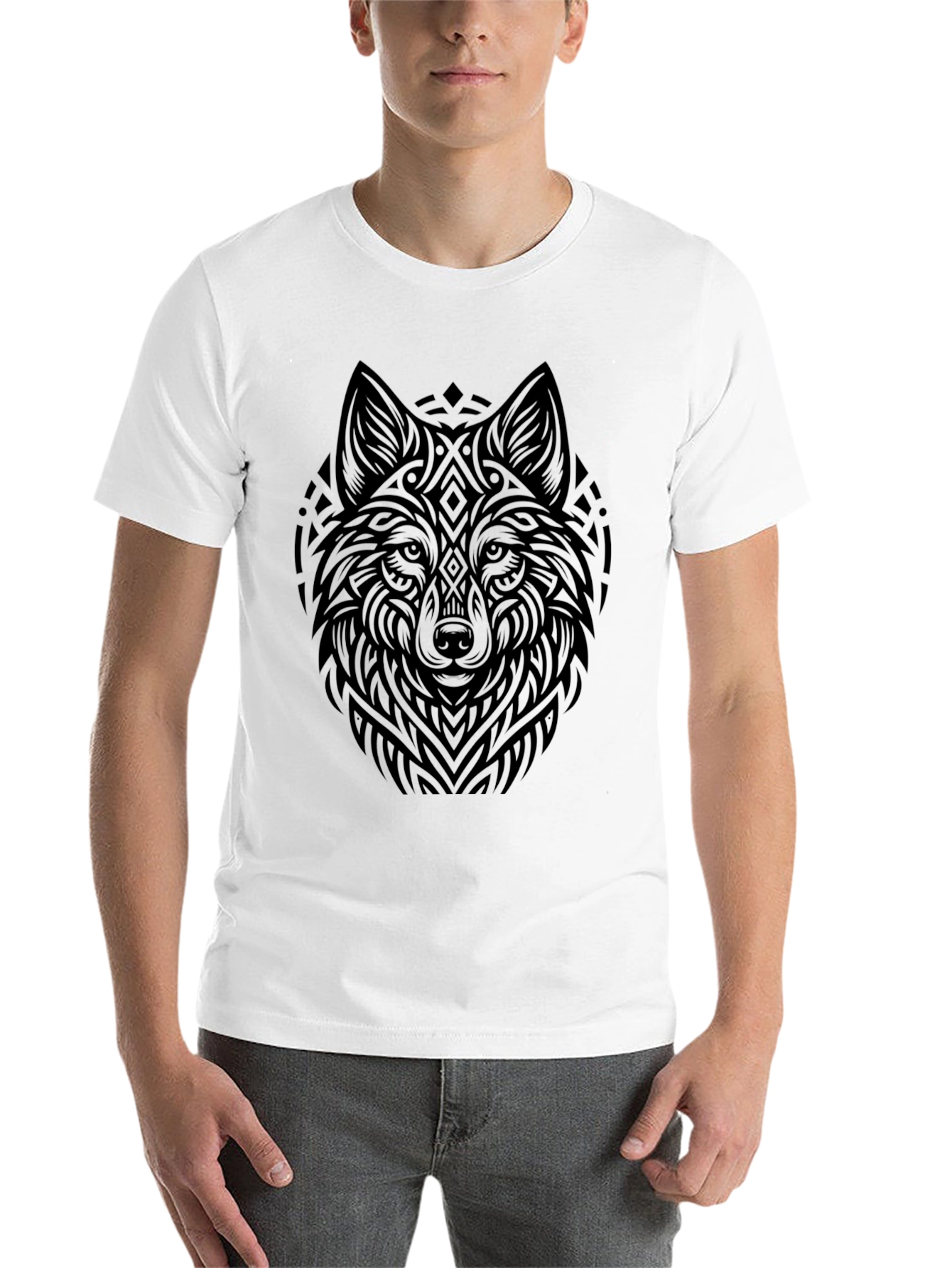 Black Wolf Graphic Print Black T-Shirt view 14