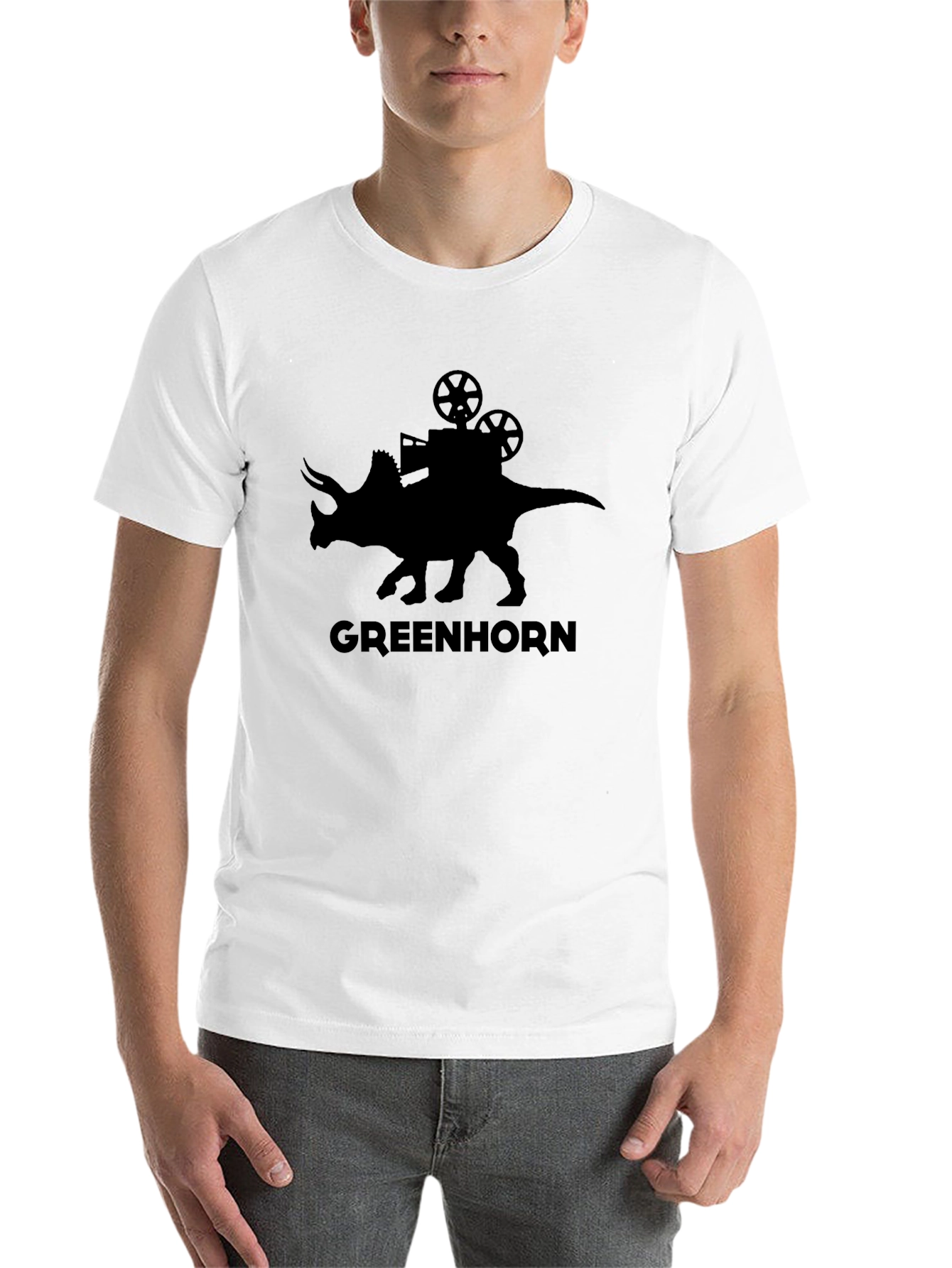 Black Greenhorn Triceratops Movie Projector Black T-Shirt view 14