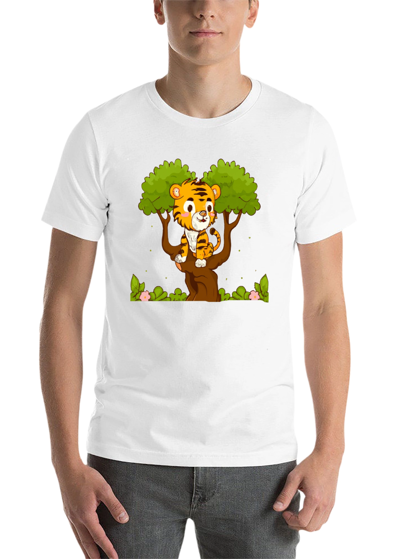 Black Cute Tiger Cub in Tree Graphic T-Shirt view 14