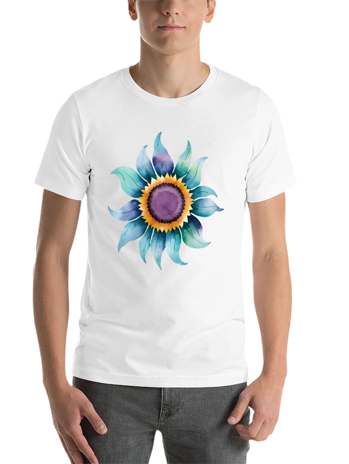 Black Blue Sunflower Graphic Tee - Soft Cotton Blend view 14