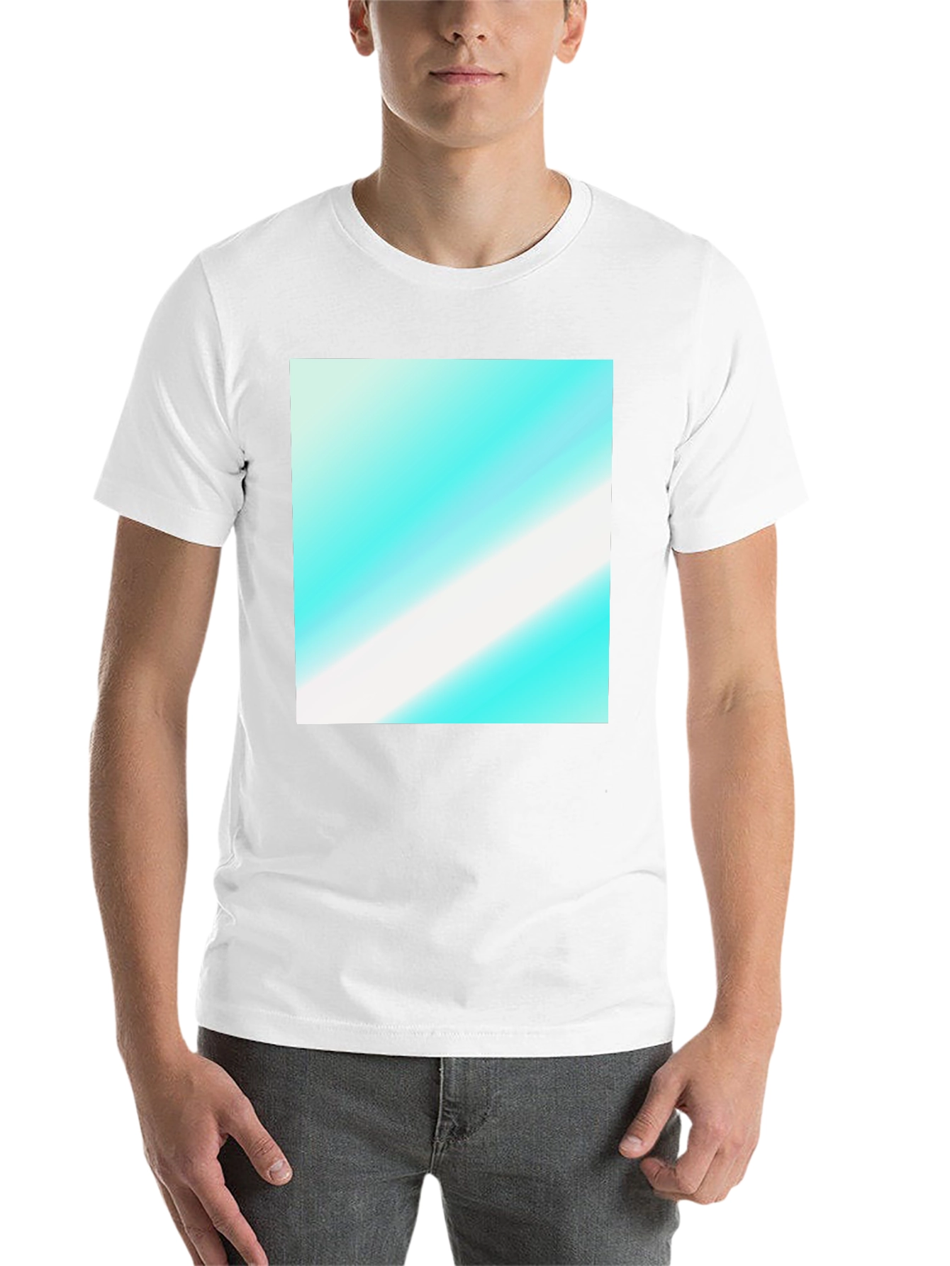 Black Modern Graphic Tee - Aqua & White Diagonal Design view 14
