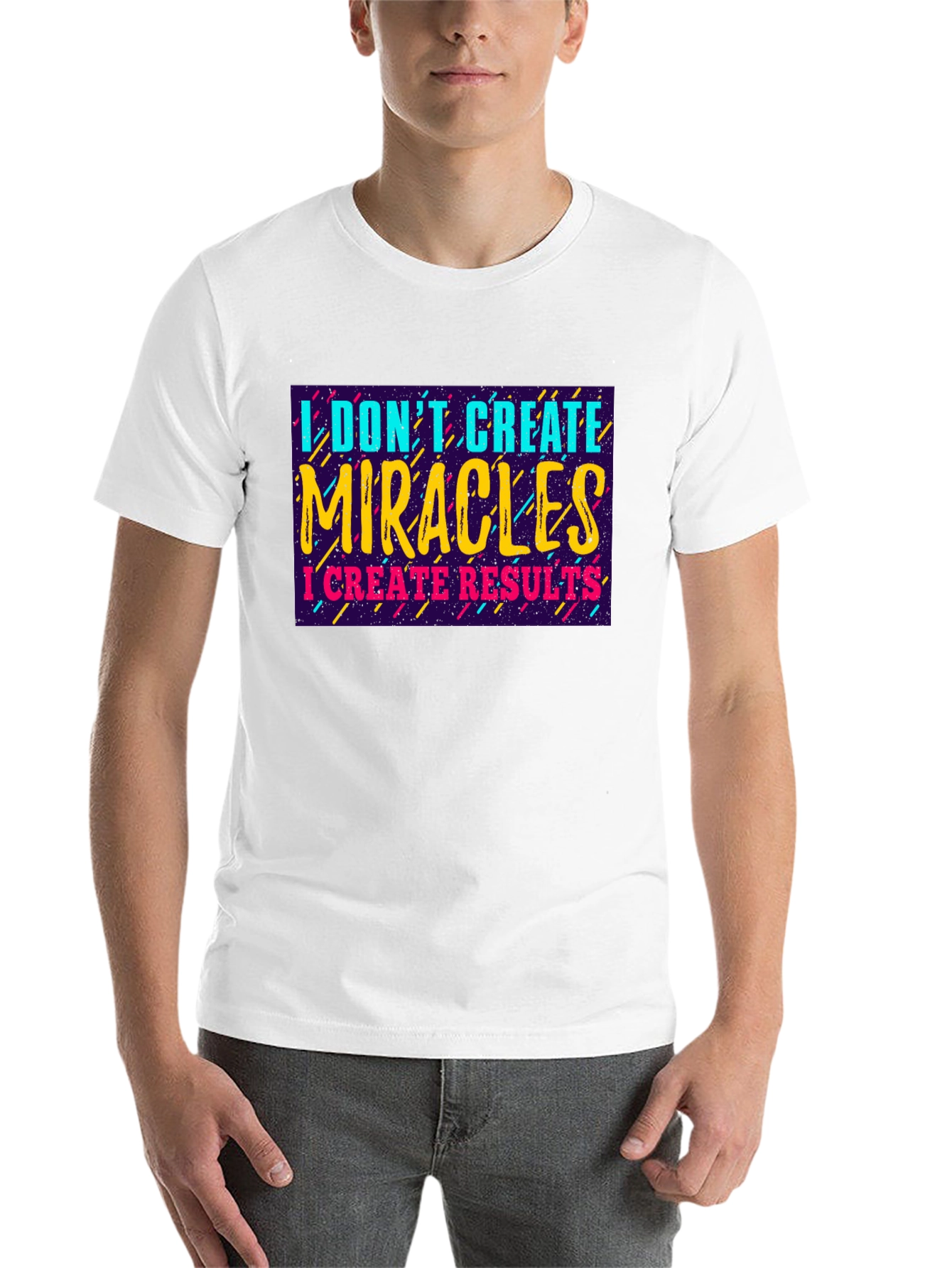 Black I Don't Create Miracles T-Shirt view 14