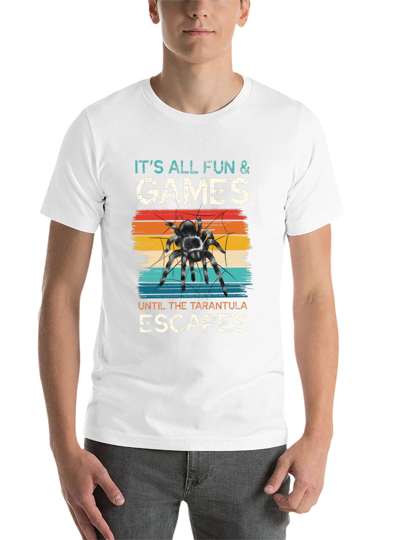 Black Tarantula Escape Black T-Shirt - Fun & Games Design view 14