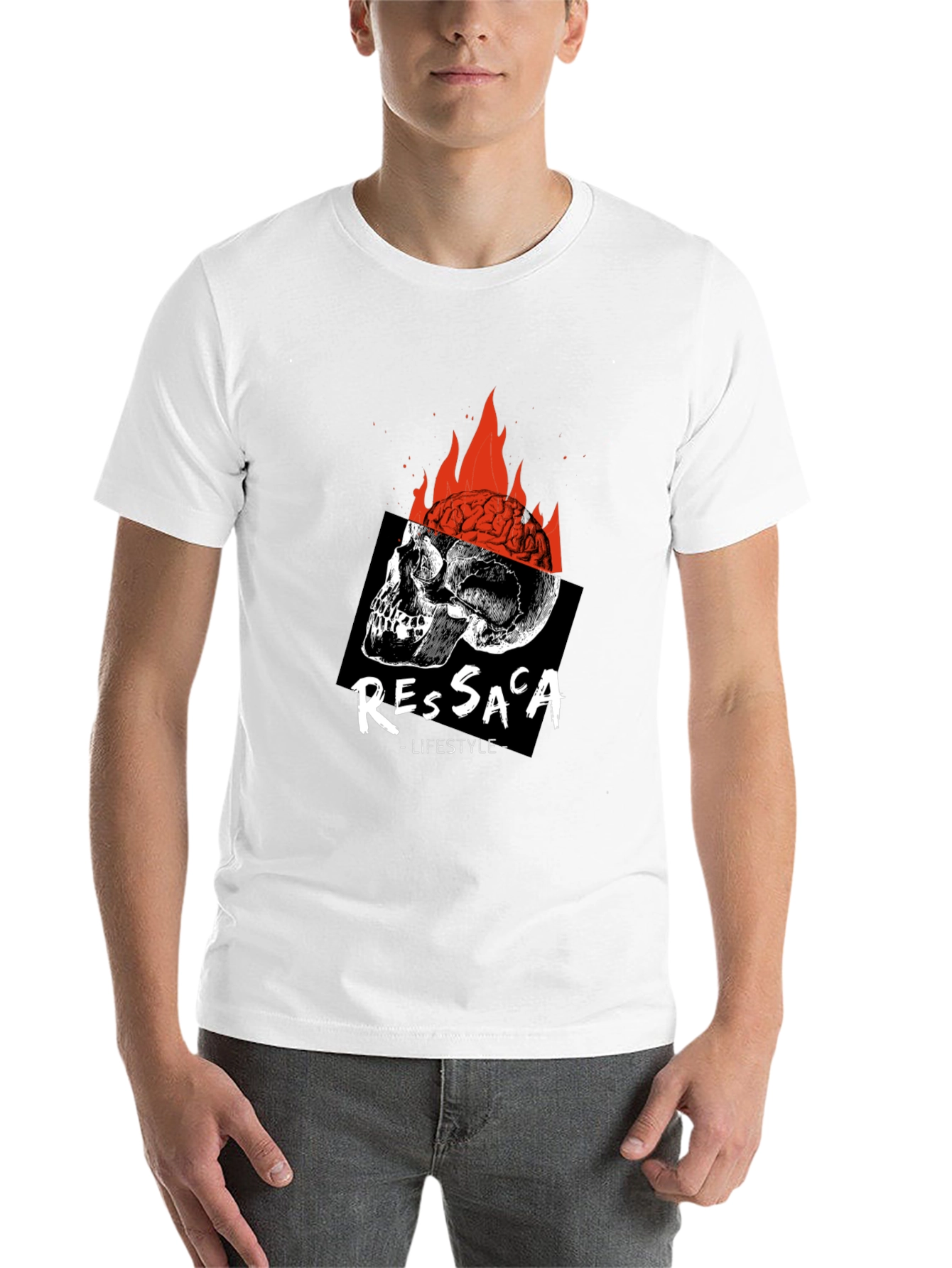 Black Edgy Skull & Brain Fire T-Shirt view 14