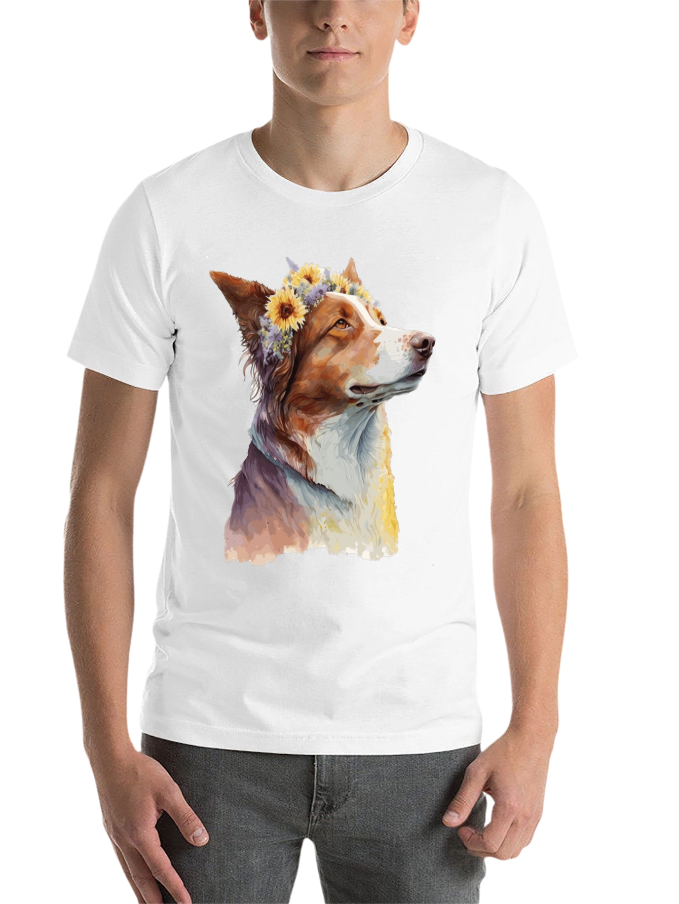 Black Dog with Flowers Graphic Tee - Artistic Print view 14