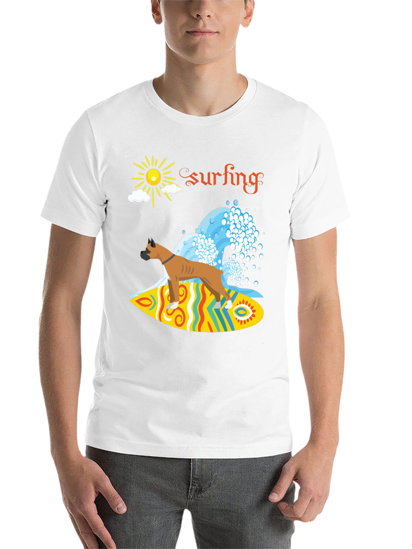 Black Surfing Boxer Dog Graphic Tee view 14