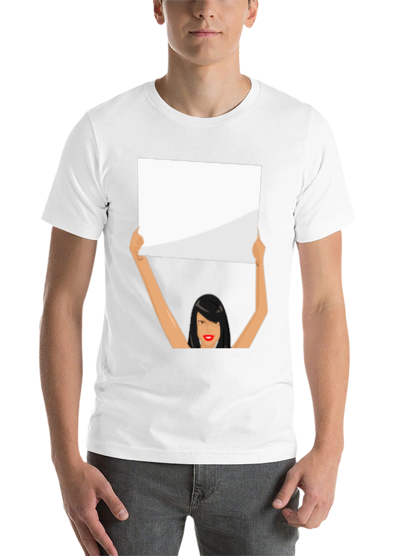 Black Novelty Graphic Tee: Woman Holding Sign view 14