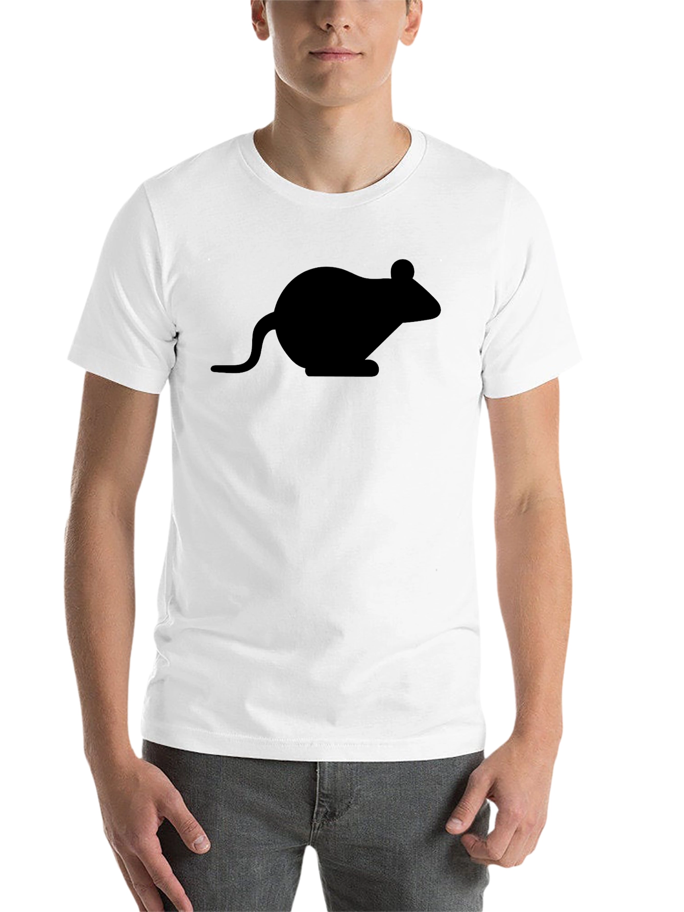 Black Black T-Shirt with Mouse Graphic - Unisex Casual Wear view 14