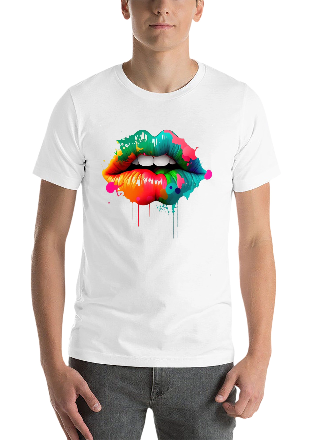 Black Colorful Lips Graphic Print T-Shirt view 14