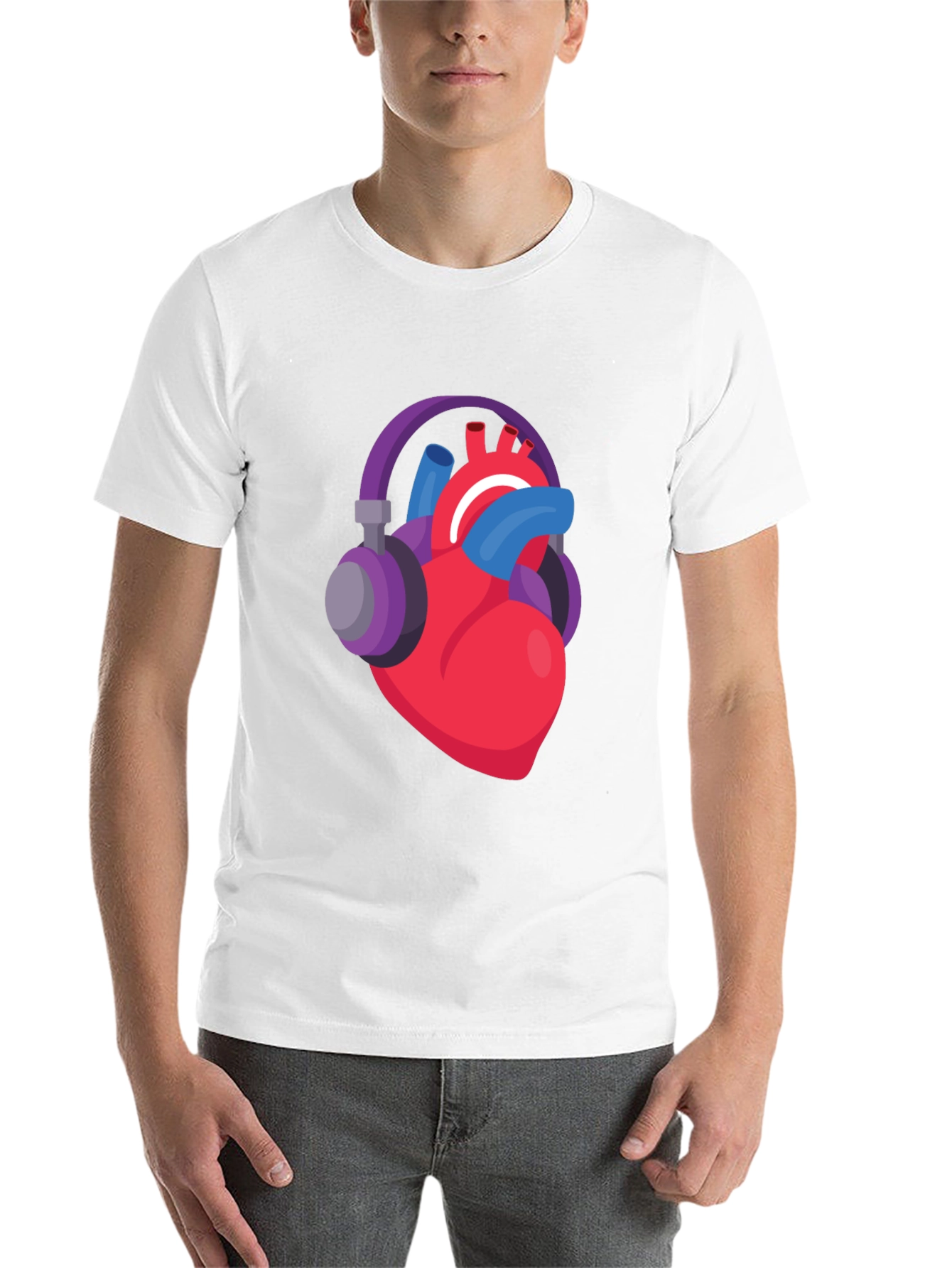 Black Heartbeat Headphones Graphic Tee - Music Lover Shirt view 14