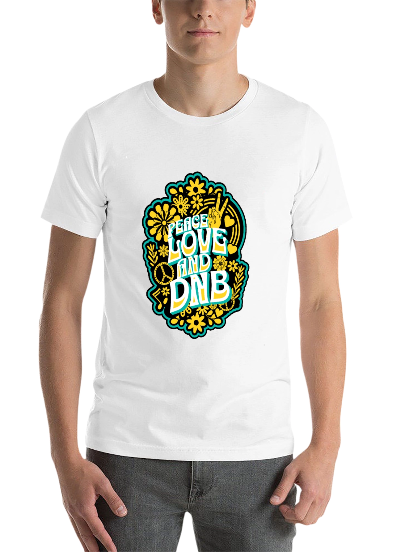 Black Peace Love and DNB T-Shirt view 14