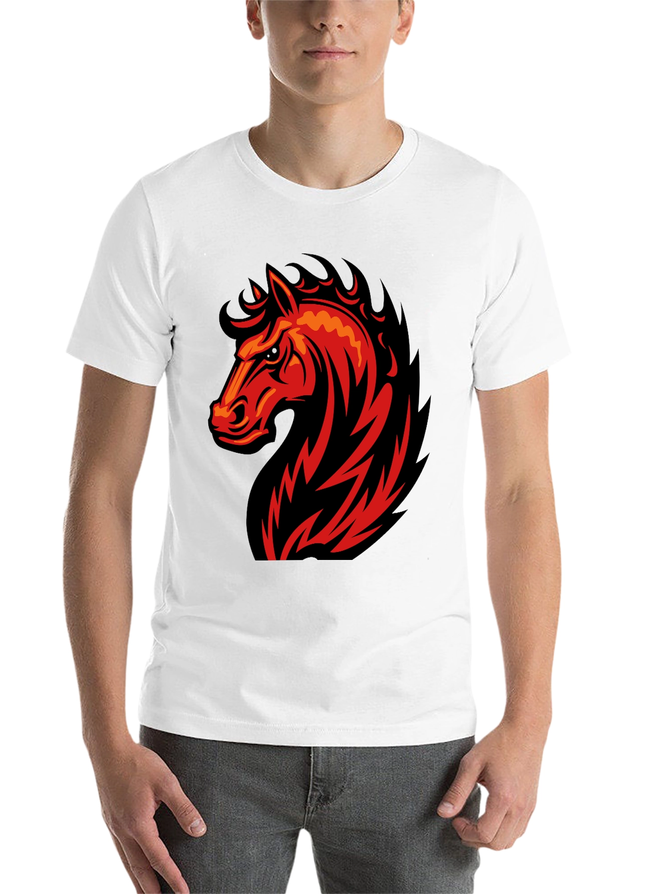 Black Black T-Shirt with Fiery Horse Graphic view 14