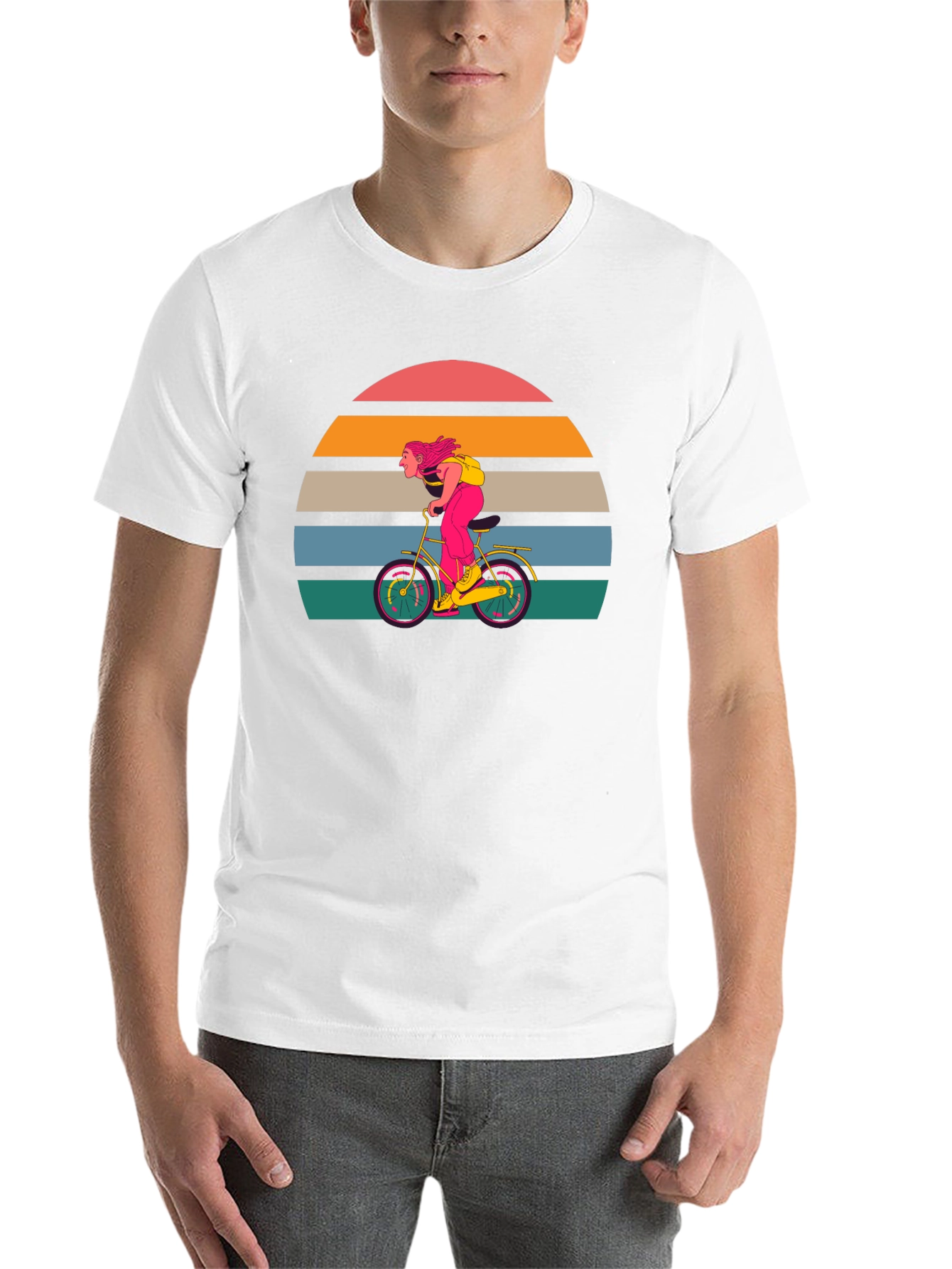 Black Retro Sunset Cyclist T-Shirt - Black view 14