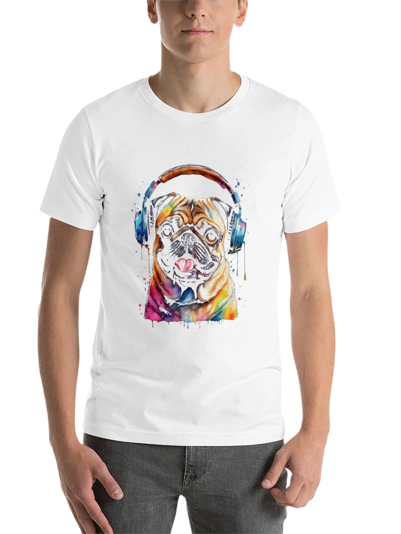 Black Pug DJ Graphic Tee - Dog Lover's Black T-Shirt view 14