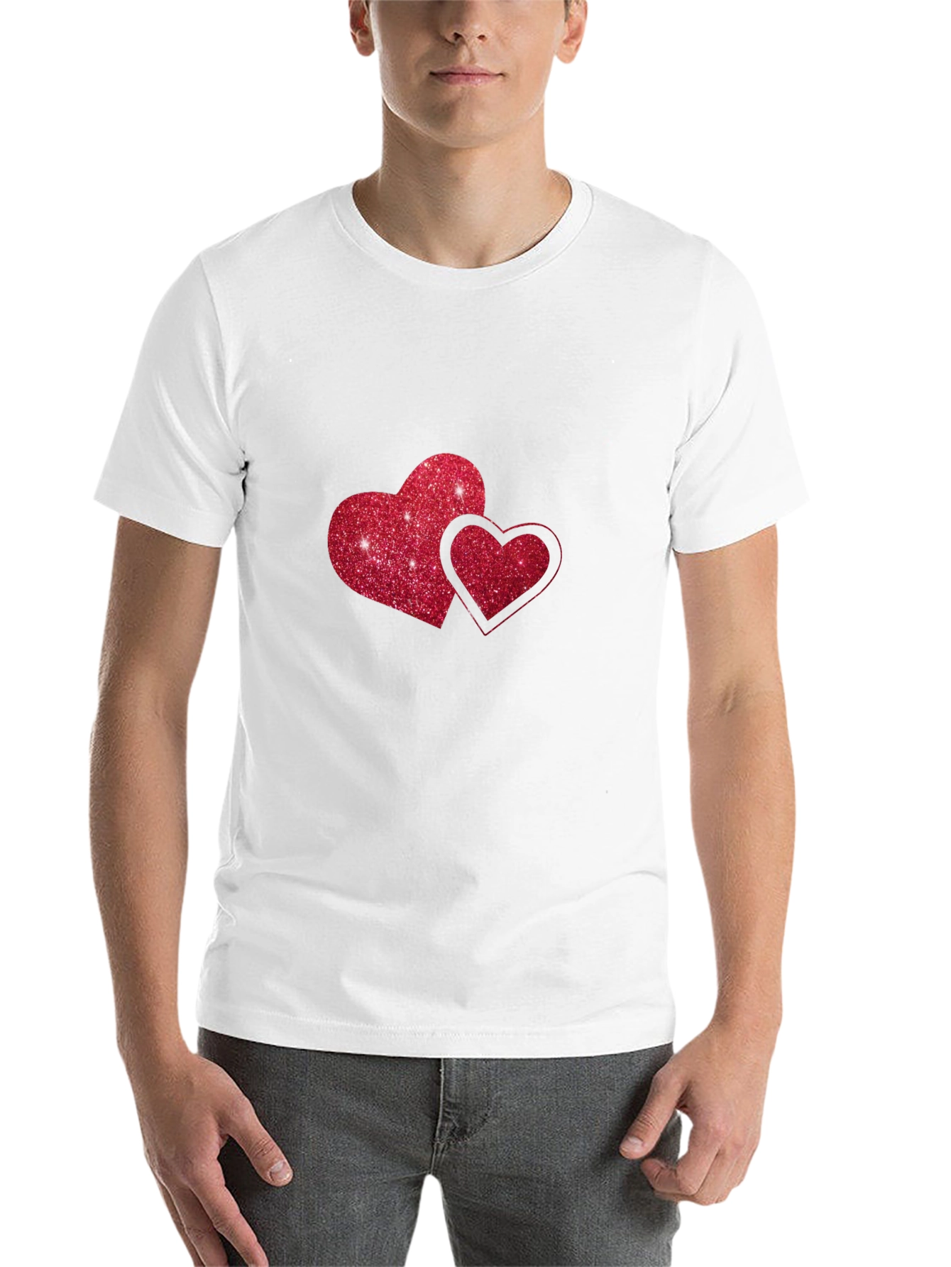 Black Black T-Shirt with Glitter Red Hearts view 14