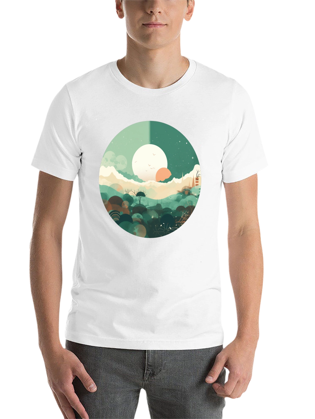 Black Artistic Landscape Graphic Tee - Black Casual Shirt view 14