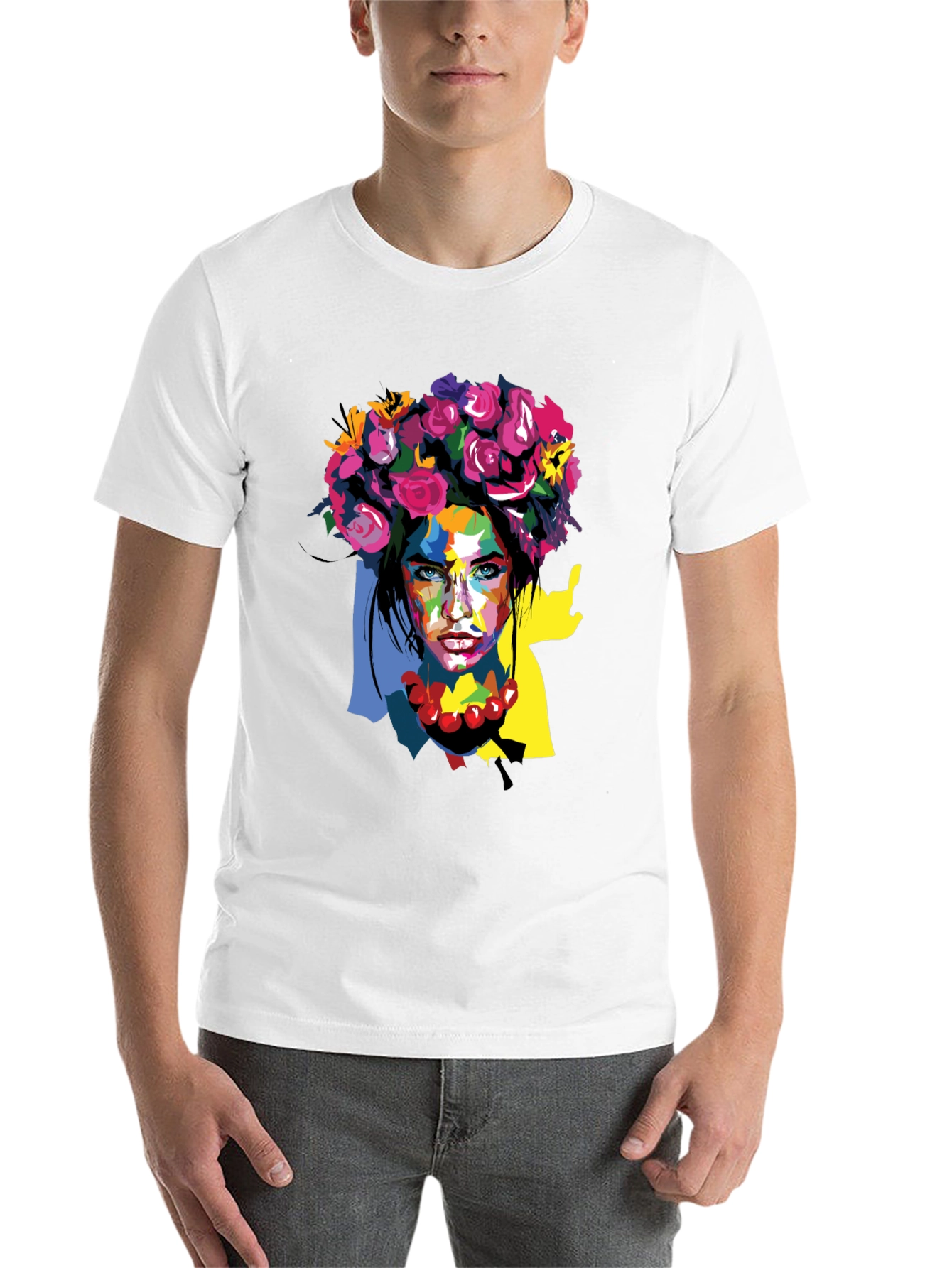 Black Floral Woman Graphic Tee - Artistic Fashion Shirt view 14